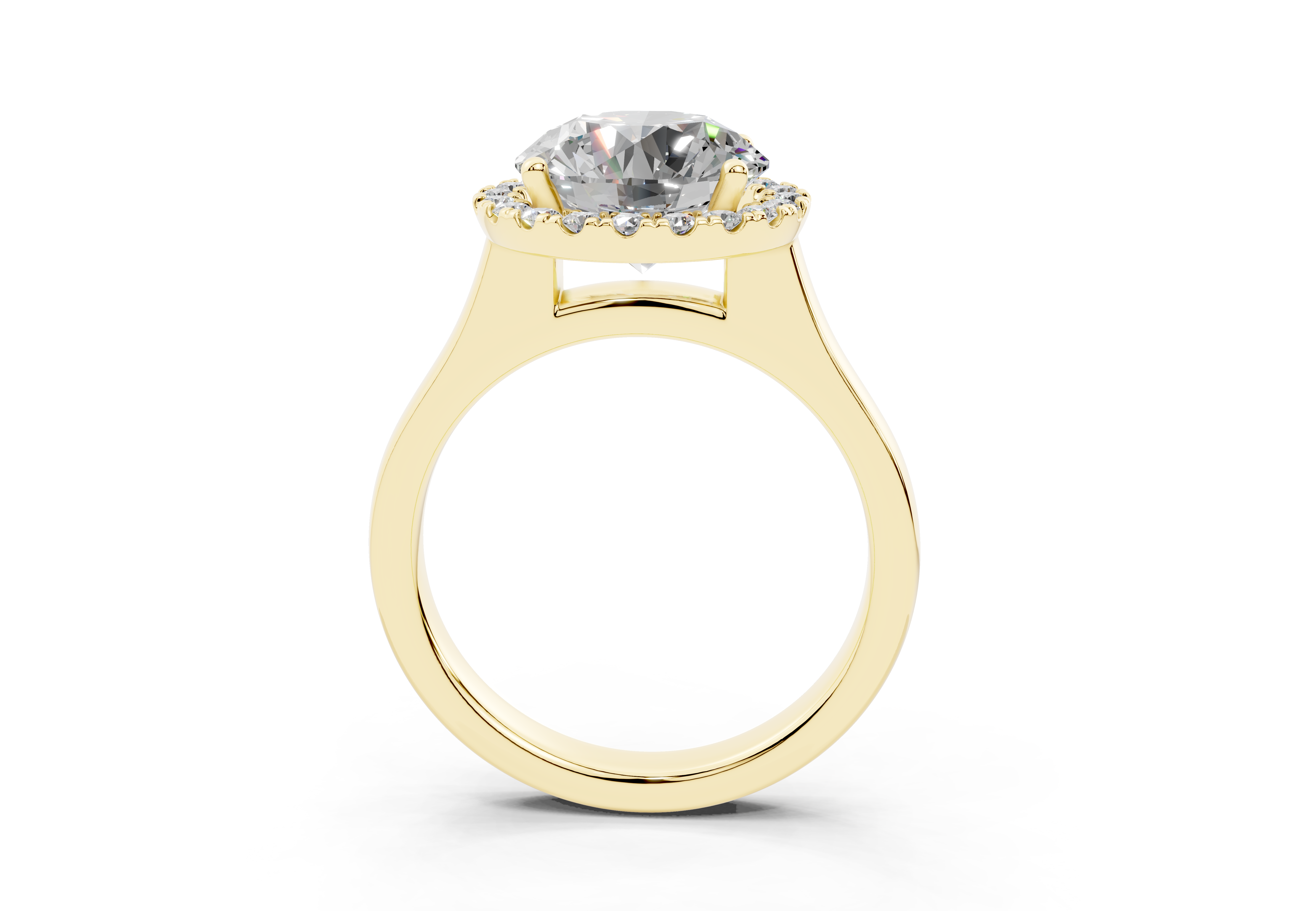 18K Gold Half Pavé Halo Diamond Engagement Ring 3 Carat - Yellow Gold#Material_Yellow Gold#