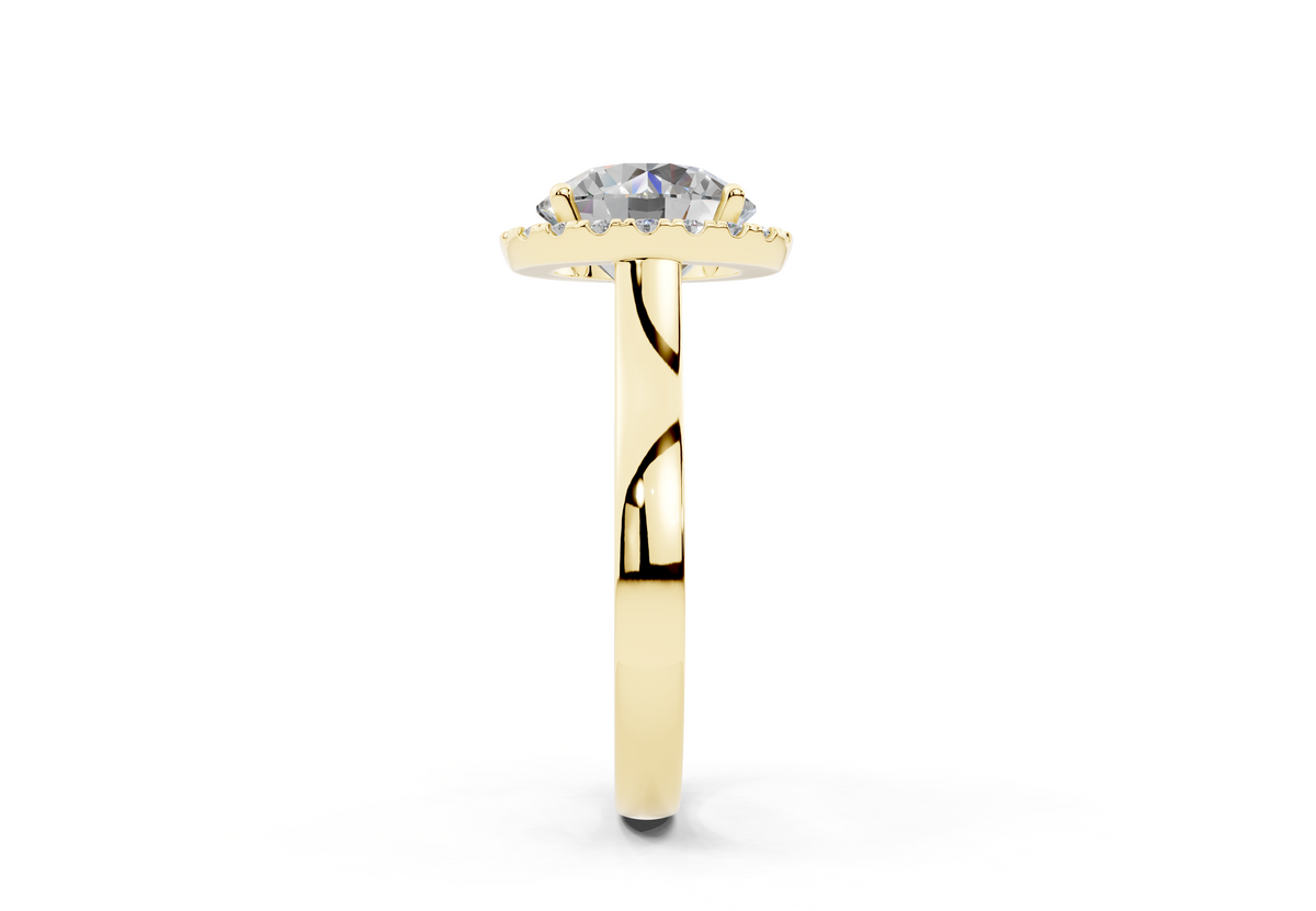18K Gold Half Pavé Halo Diamond Engagement Ring 3 Carat - Yellow Gold#Material_Yellow Gold#