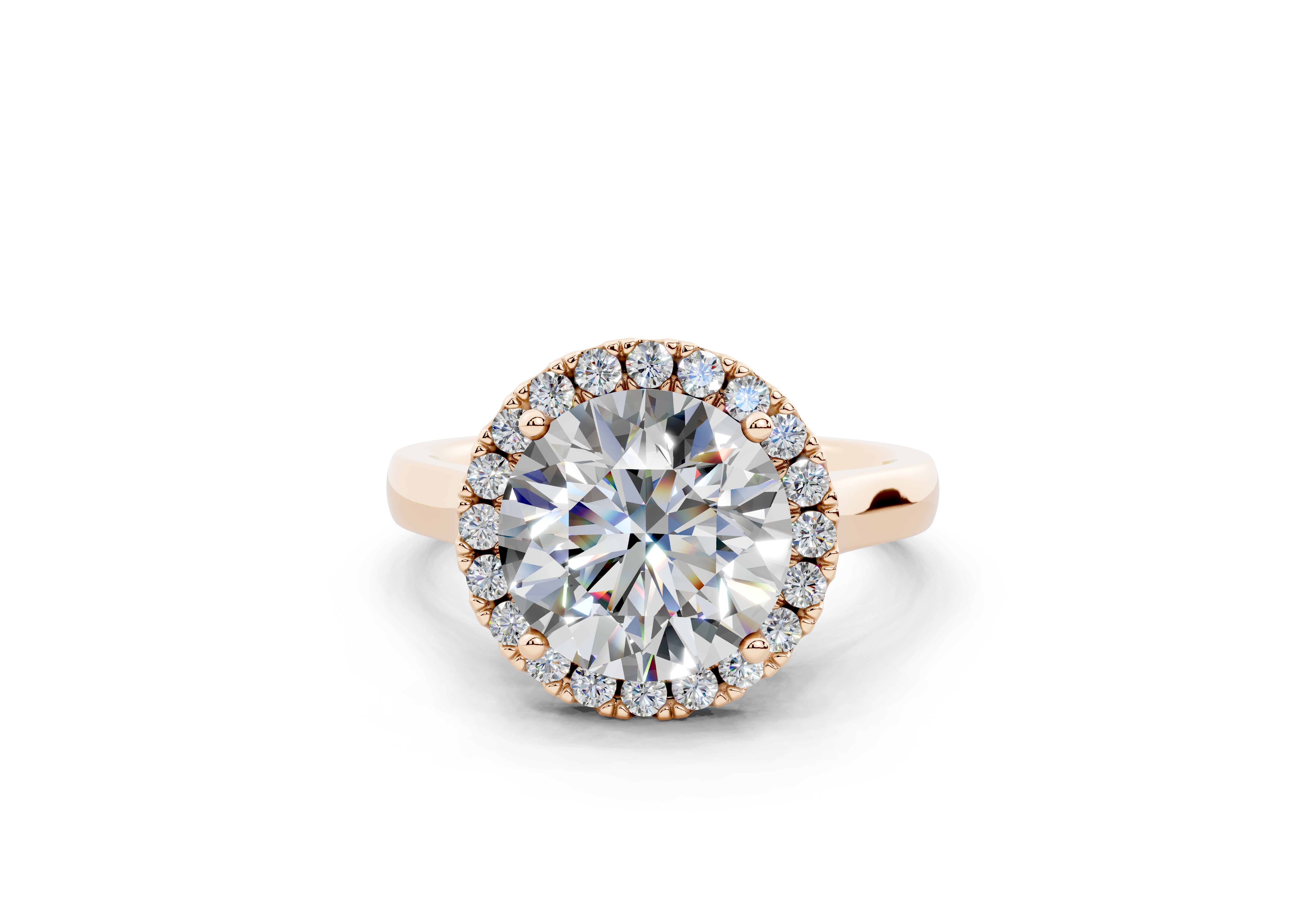 18K Gold Half Pavé Halo Diamond Engagement Ring 3 Carat - Rose Gold#Material_Rose Gold#