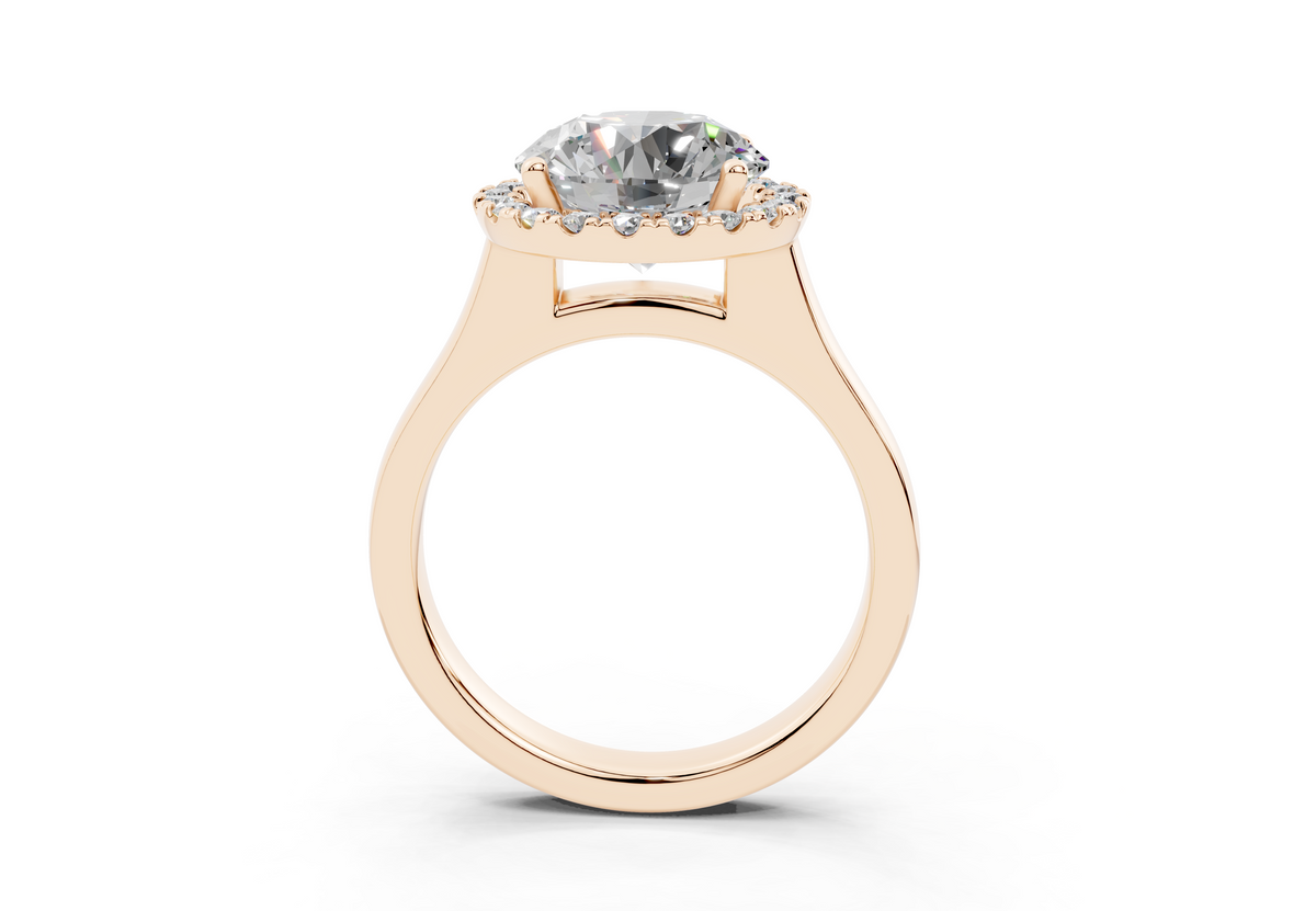 18K Gold Half Pavé Halo Diamond Engagement Ring 3 Carat - Rose Gold#Material_Rose Gold#