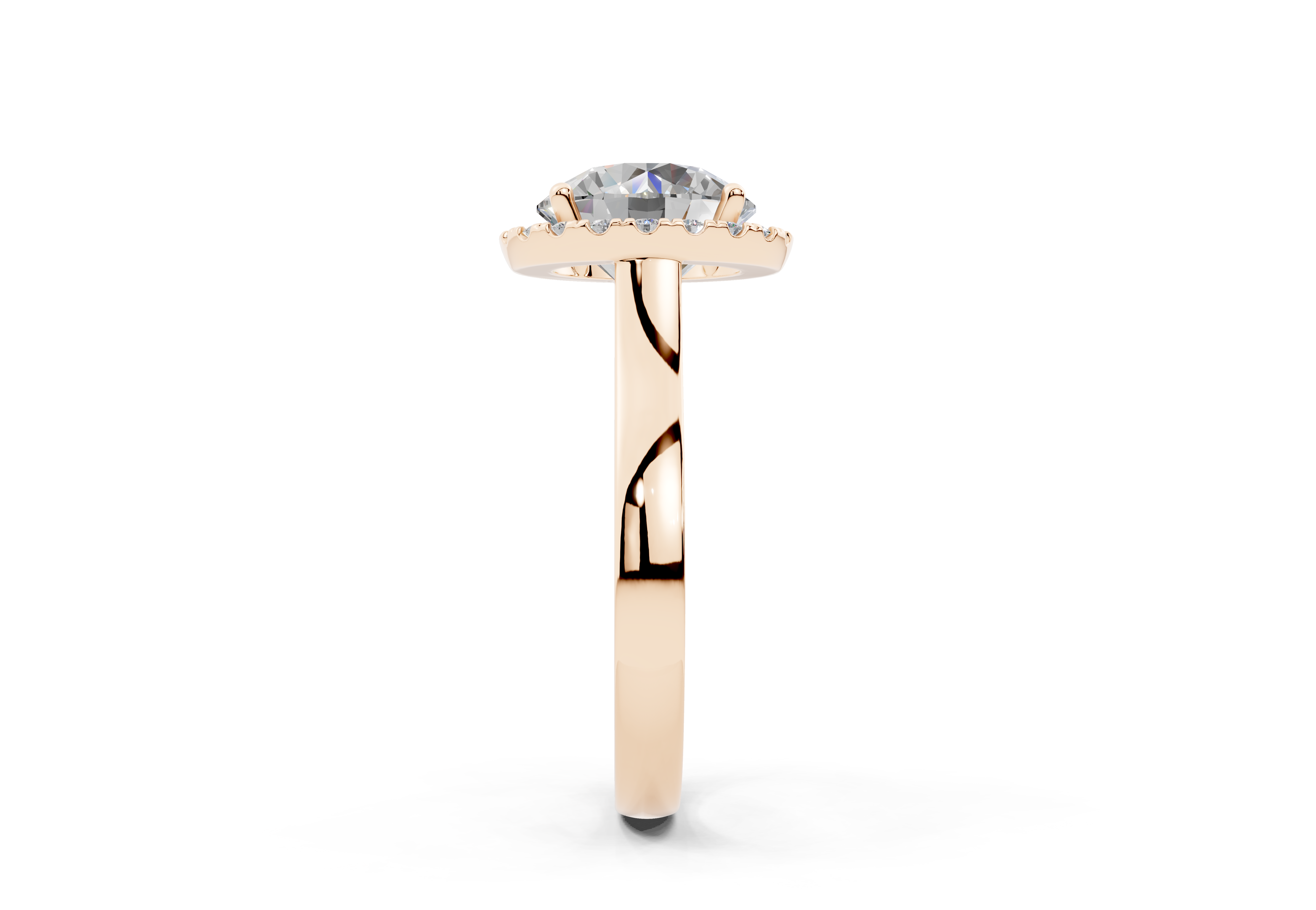 18K Gold Half Pavé Halo Diamond Engagement Ring 3 Carat - Rose Gold#Material_Rose Gold#