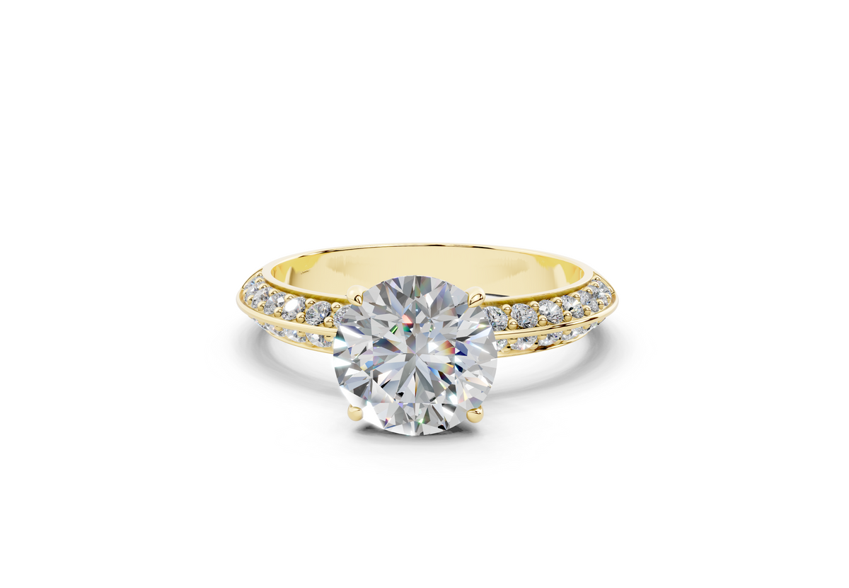 18K Gold Half Pavé Six Prong Knife Edge Diamond Engagement Ring 1.5 Carat - Yellow Gold#Material_Yellow Gold#