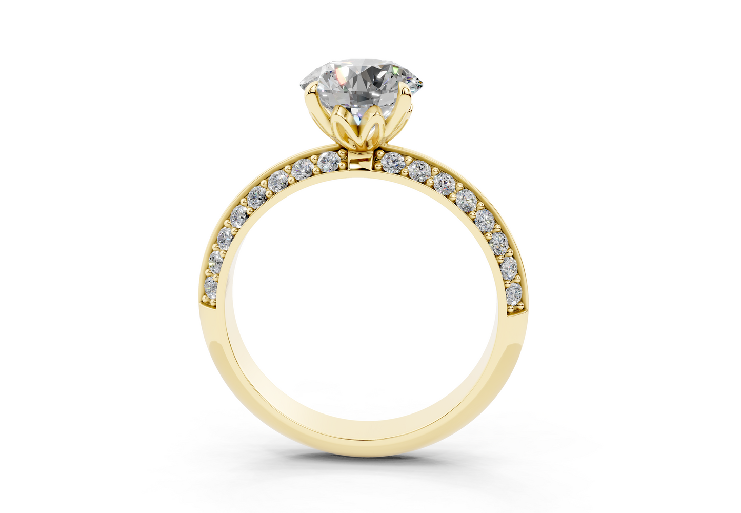 18K Gold Half Pavé Six Prong Knife Edge Diamond Engagement Ring 1.5 Carat