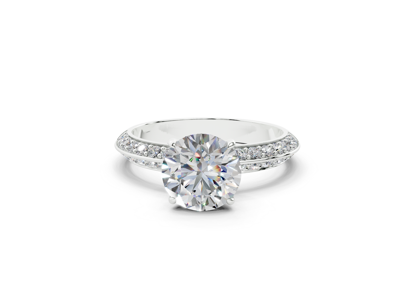 18K Gold Half Pavé Six Prong Knife Edge Diamond Engagement Ring 1.5 Carat