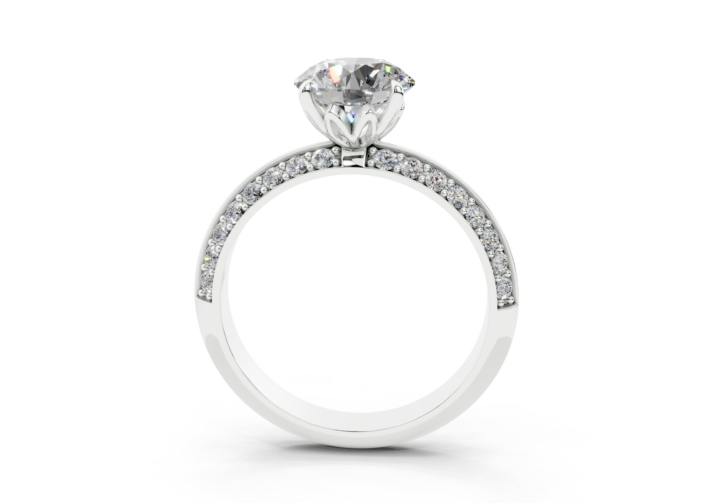 18K Gold Half Pavé Six Prong Knife Edge Diamond Engagement Ring 1.5 Carat