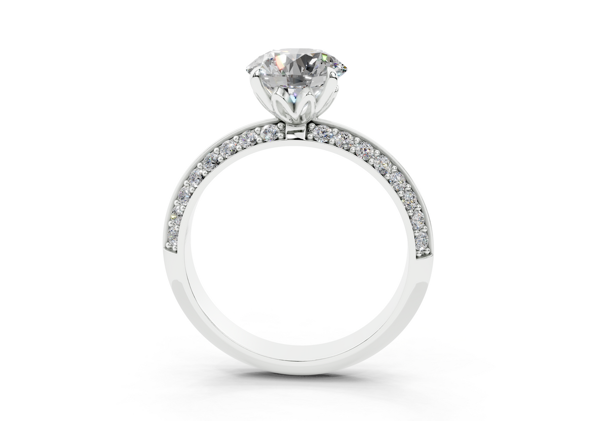 18K Gold Half Pavé Six Prong Knife Edge Diamond Engagement Ring 1.5 Carat - White Gold#Material_White Gold#