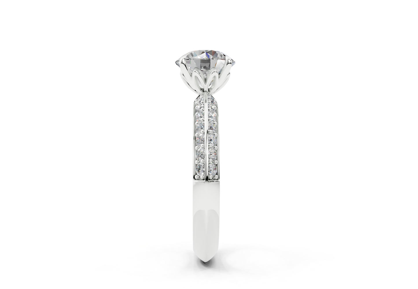 18K Gold Half Pavé Six Prong Knife Edge Diamond Engagement Ring 1.5 Carat