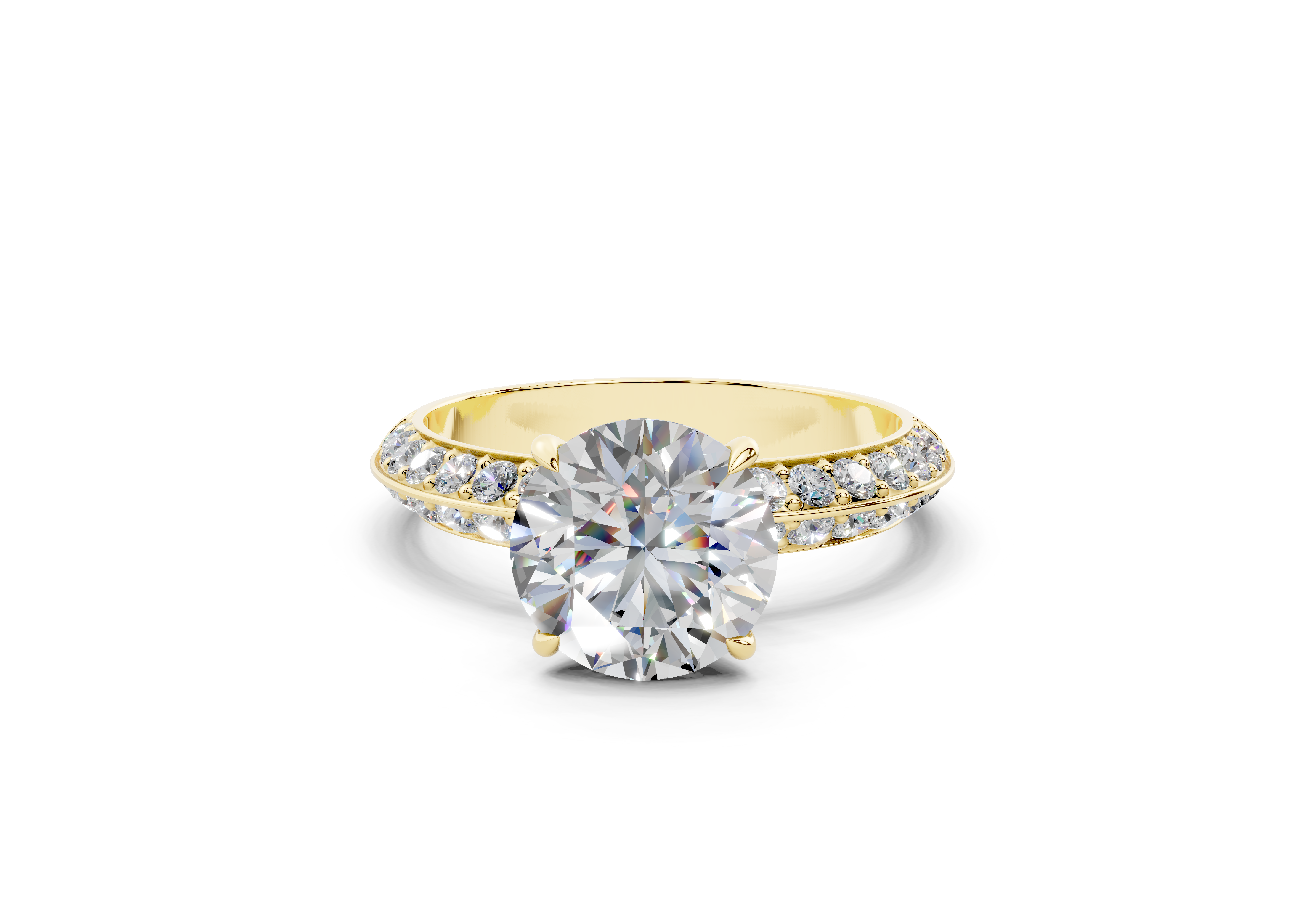18K Gold Half Pavé Six Prong Knife Edge Diamond Engagement Ring 2 Carat - Yellow Gold#Material_Yellow Gold#