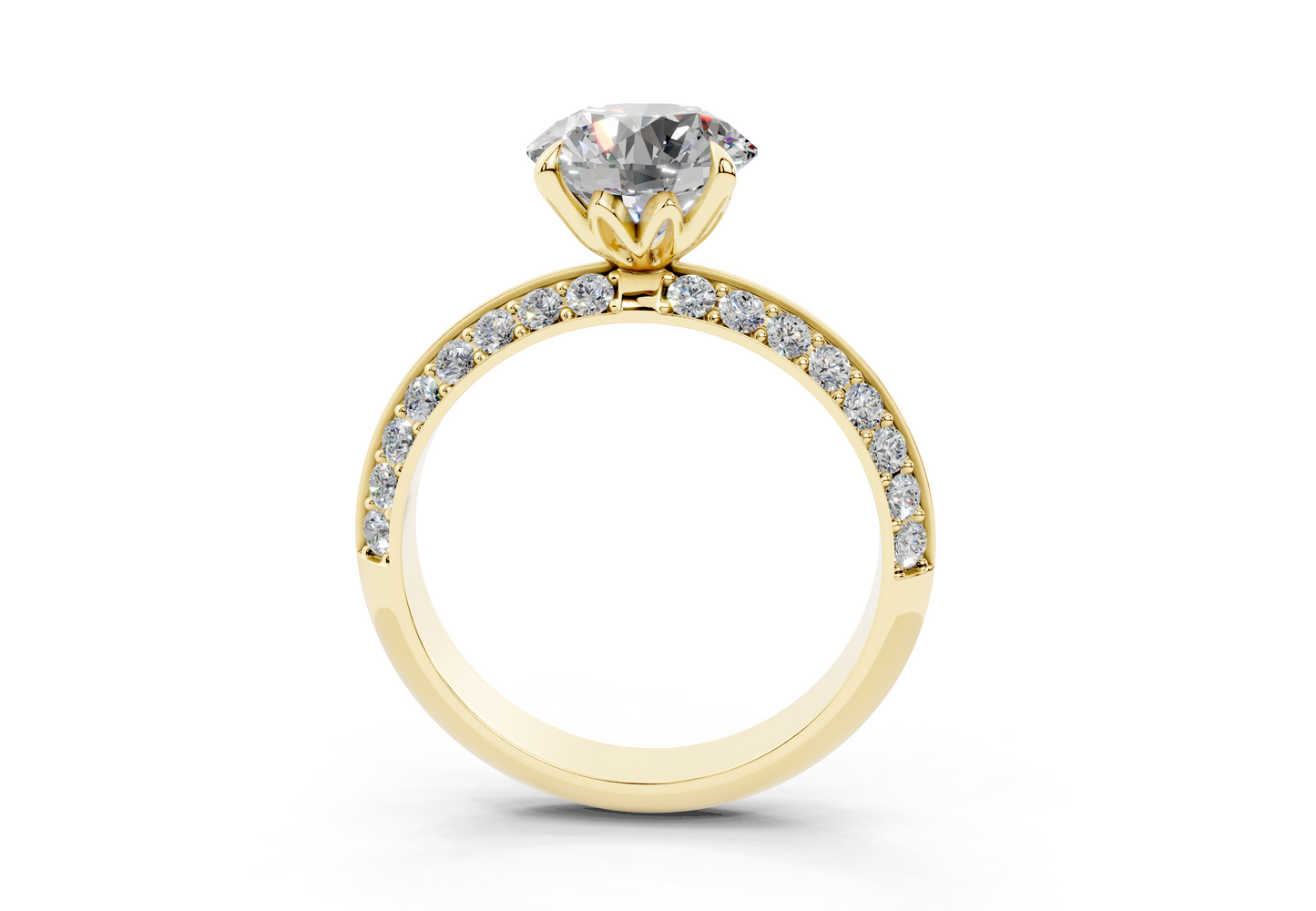 18K Gold Half Pavé Six Prong Knife Edge Diamond Engagement Ring 2 Carat