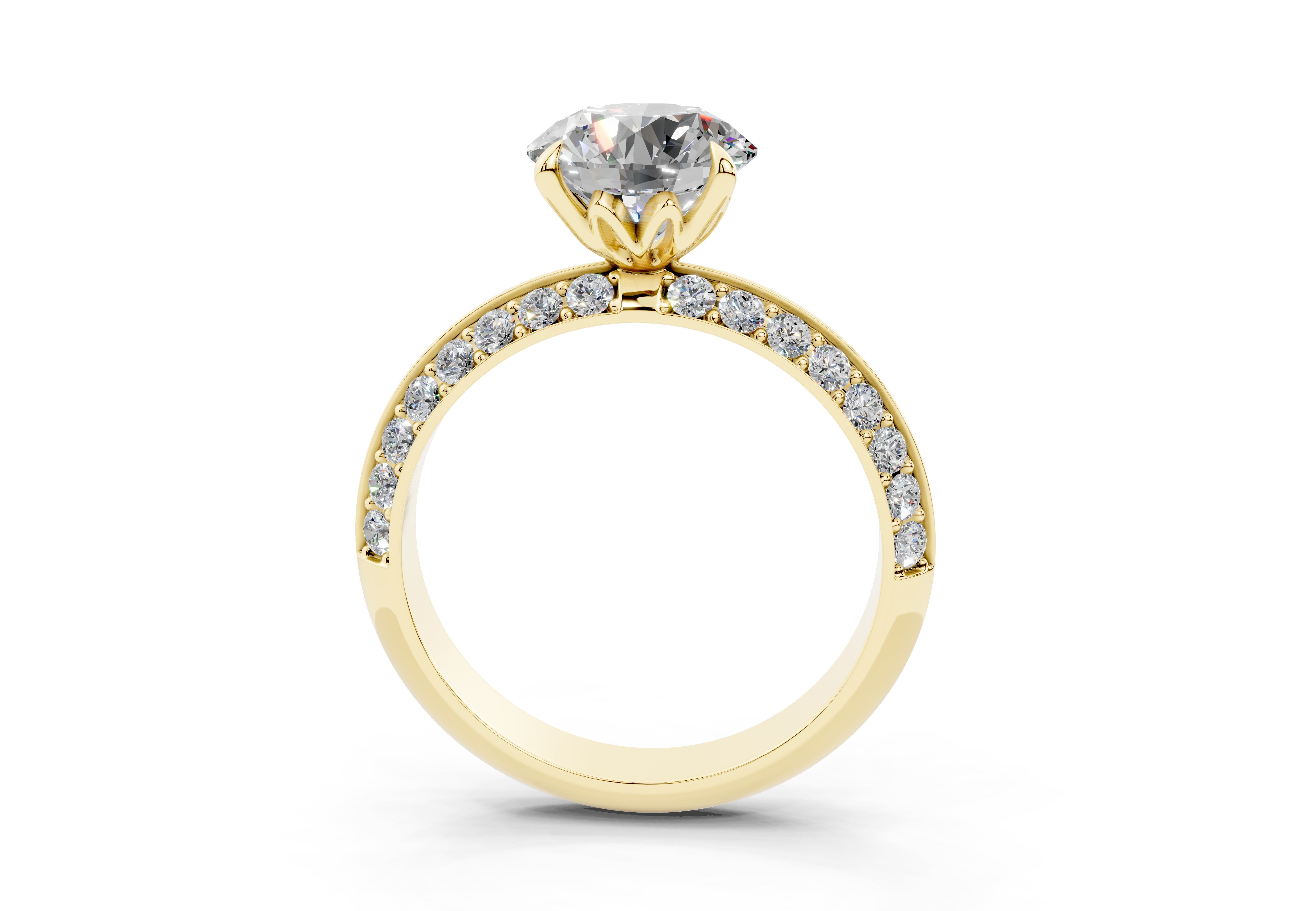 18K Gold Half Pavé Six Prong Knife Edge Diamond Engagement Ring 2 Carat - Yellow Gold#Material_Yellow Gold#