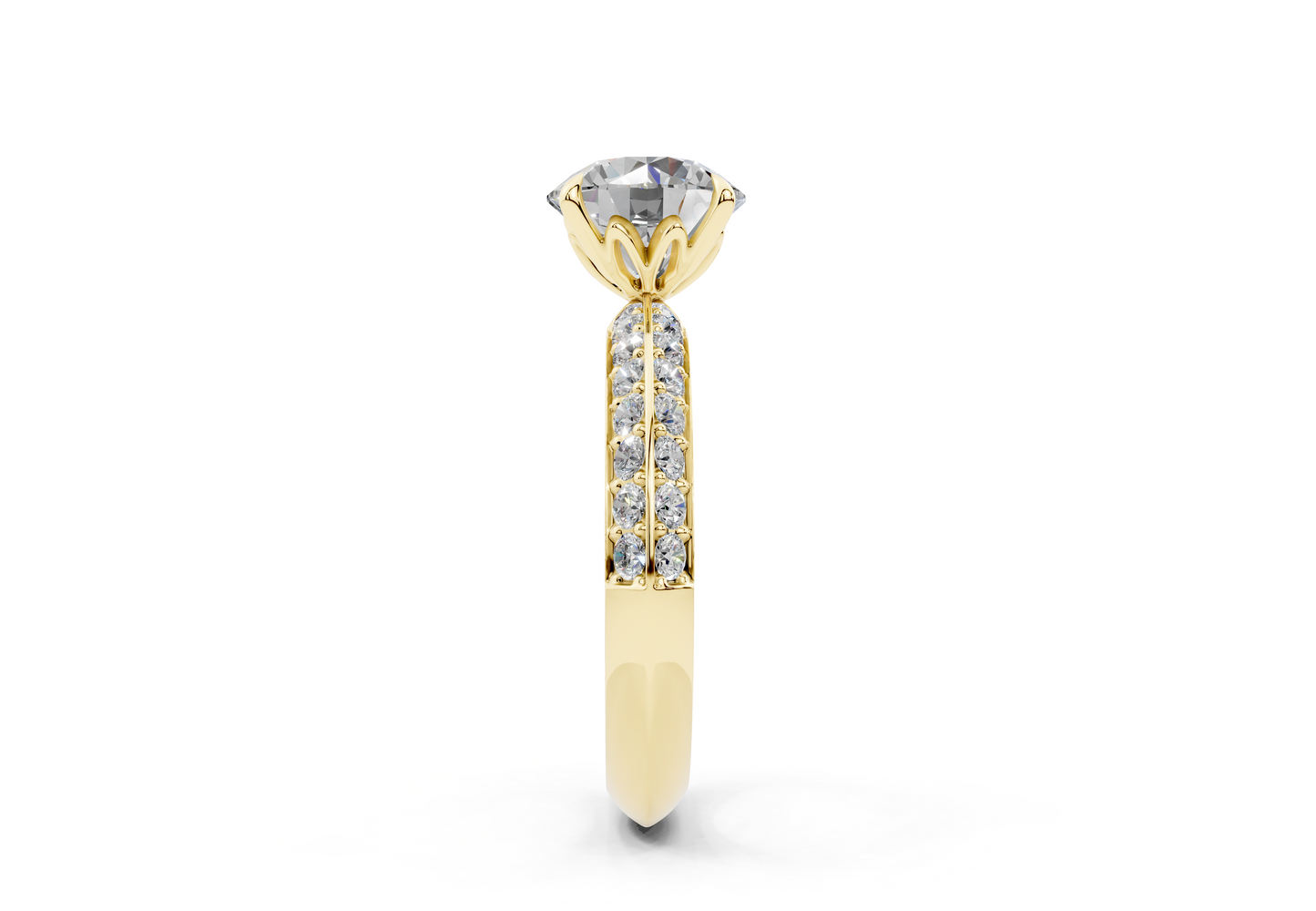 18K Gold Half Pavé Six Prong Knife Edge Diamond Engagement Ring 2 Carat