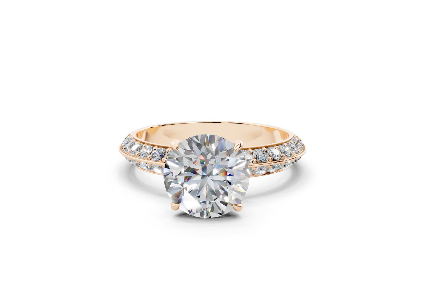 18K Gold Half Pavé Six Prong Knife Edge Diamond Engagement Ring 2 Carat