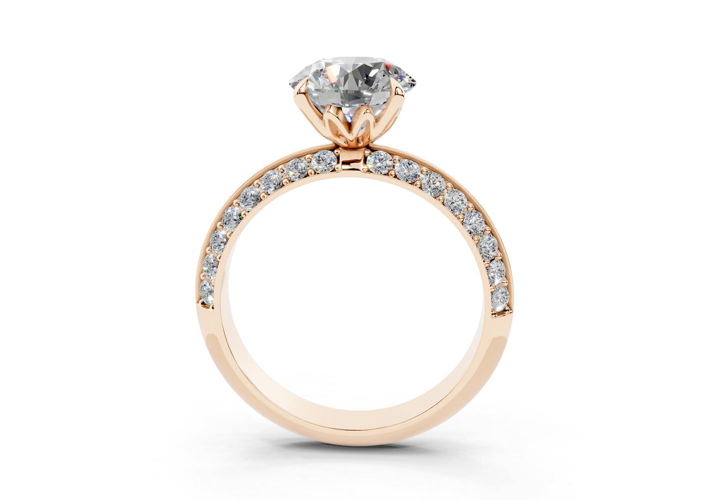 18K Gold Half Pavé Six Prong Knife Edge Diamond Engagement Ring 2 Carat