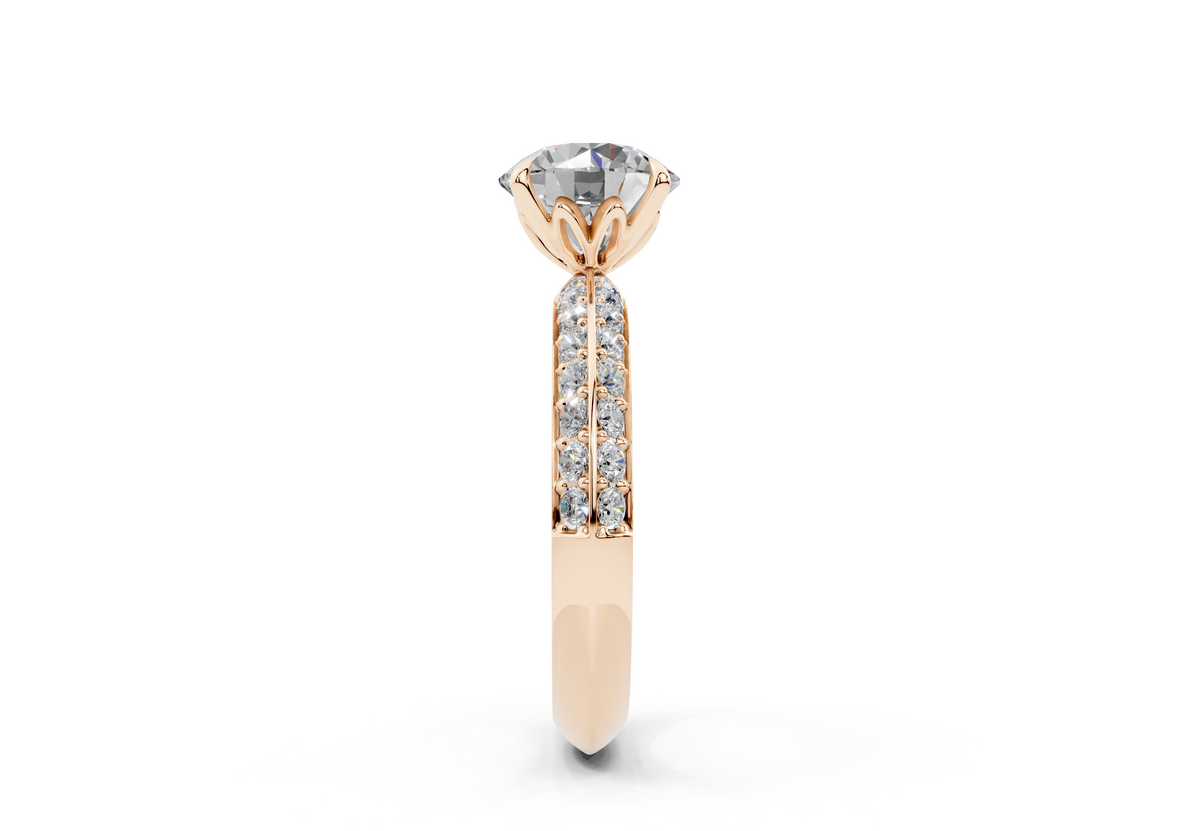 18K Gold Half Pavé Six Prong Knife Edge Diamond Engagement Ring 2 Carat - Rose Gold#Material_Rose Gold#