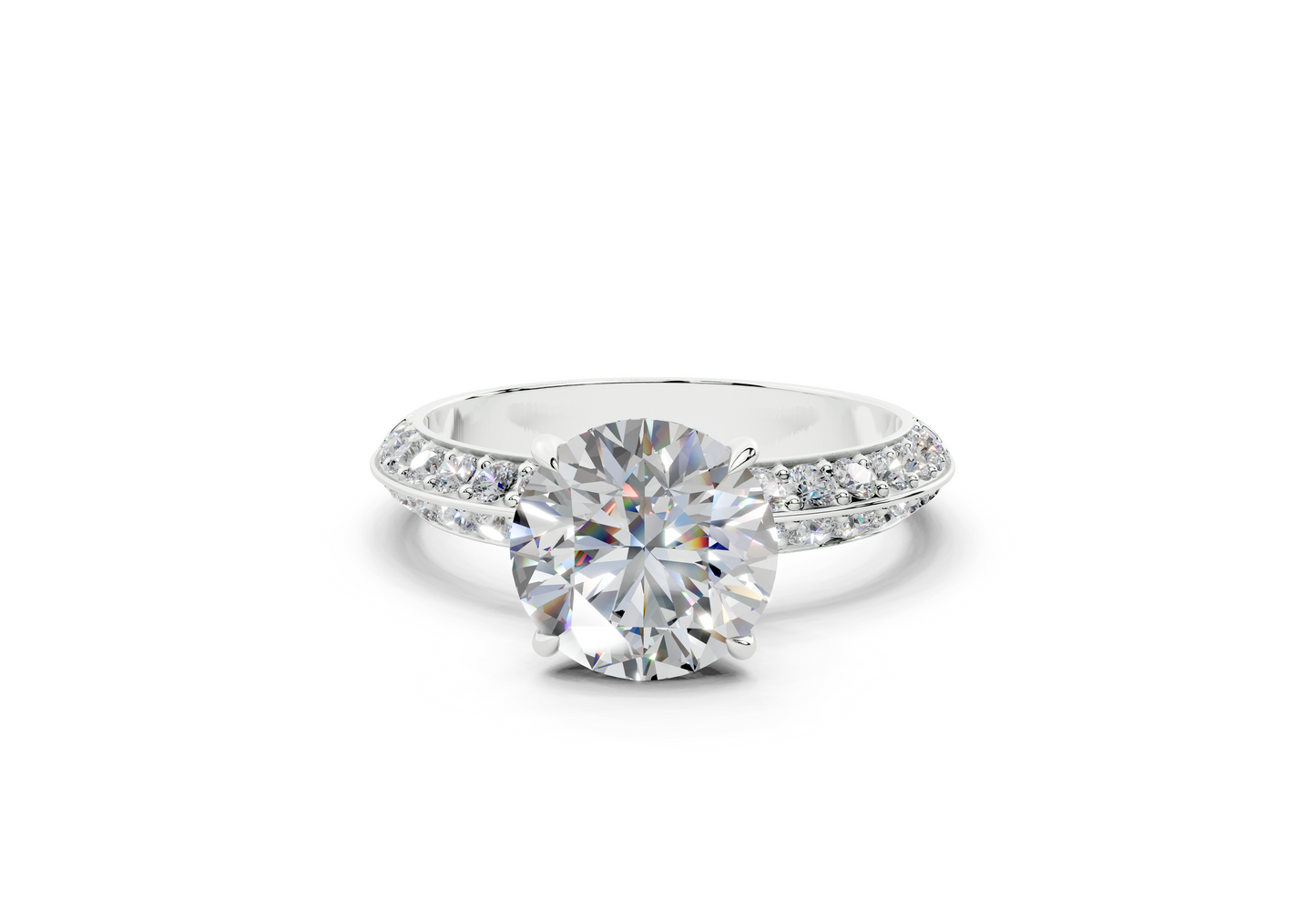 18K Gold Half Pavé Six Prong Knife Edge Diamond Engagement Ring 2 Carat