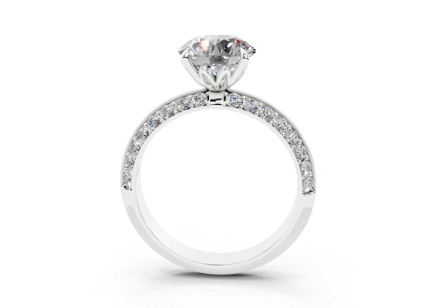 18K Gold Half Pavé Six Prong Knife Edge Diamond Engagement Ring 2 Carat