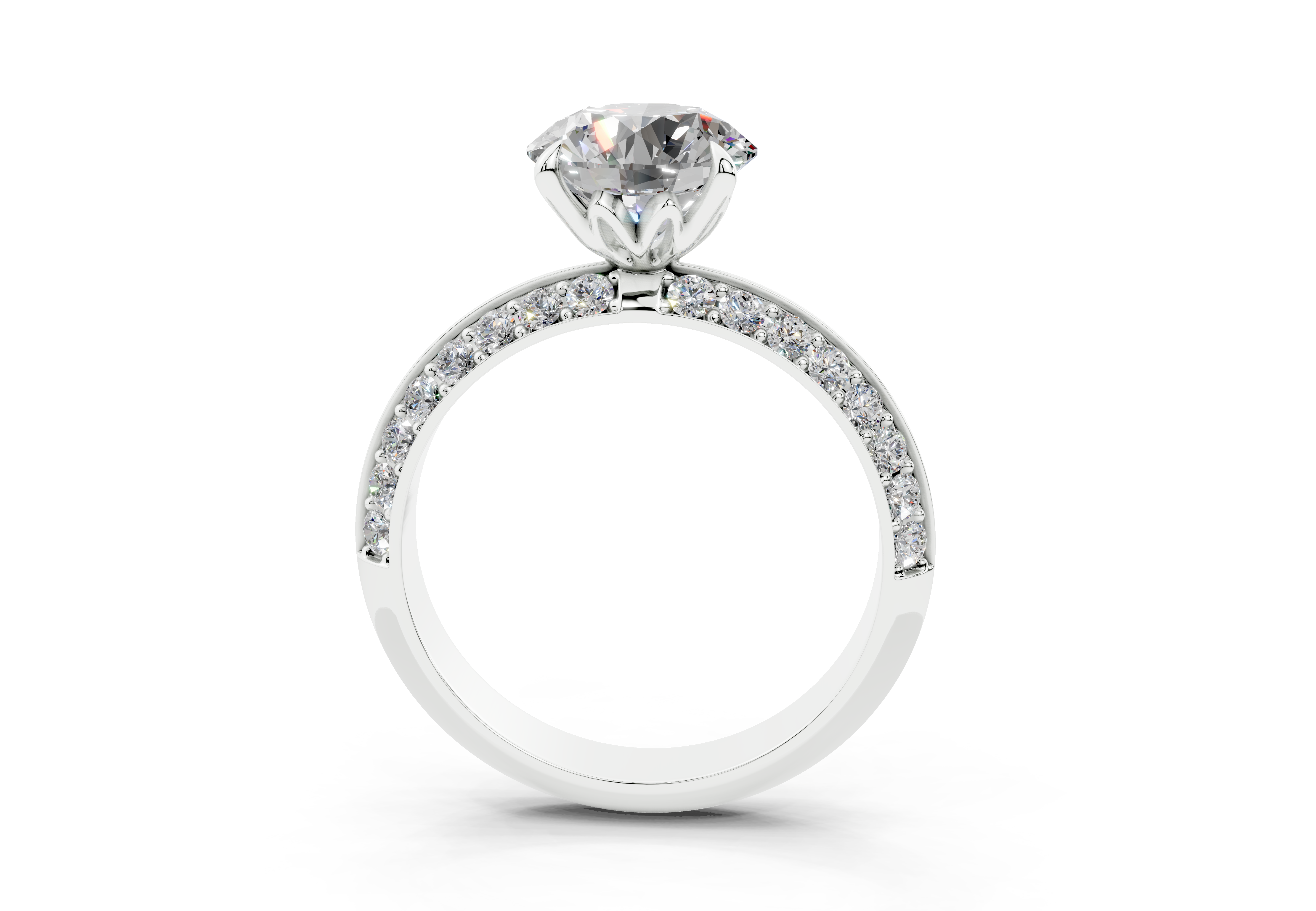 18K Gold Half Pavé Six Prong Knife Edge Diamond Engagement Ring 2 Carat - White Gold#Material_White Gold#