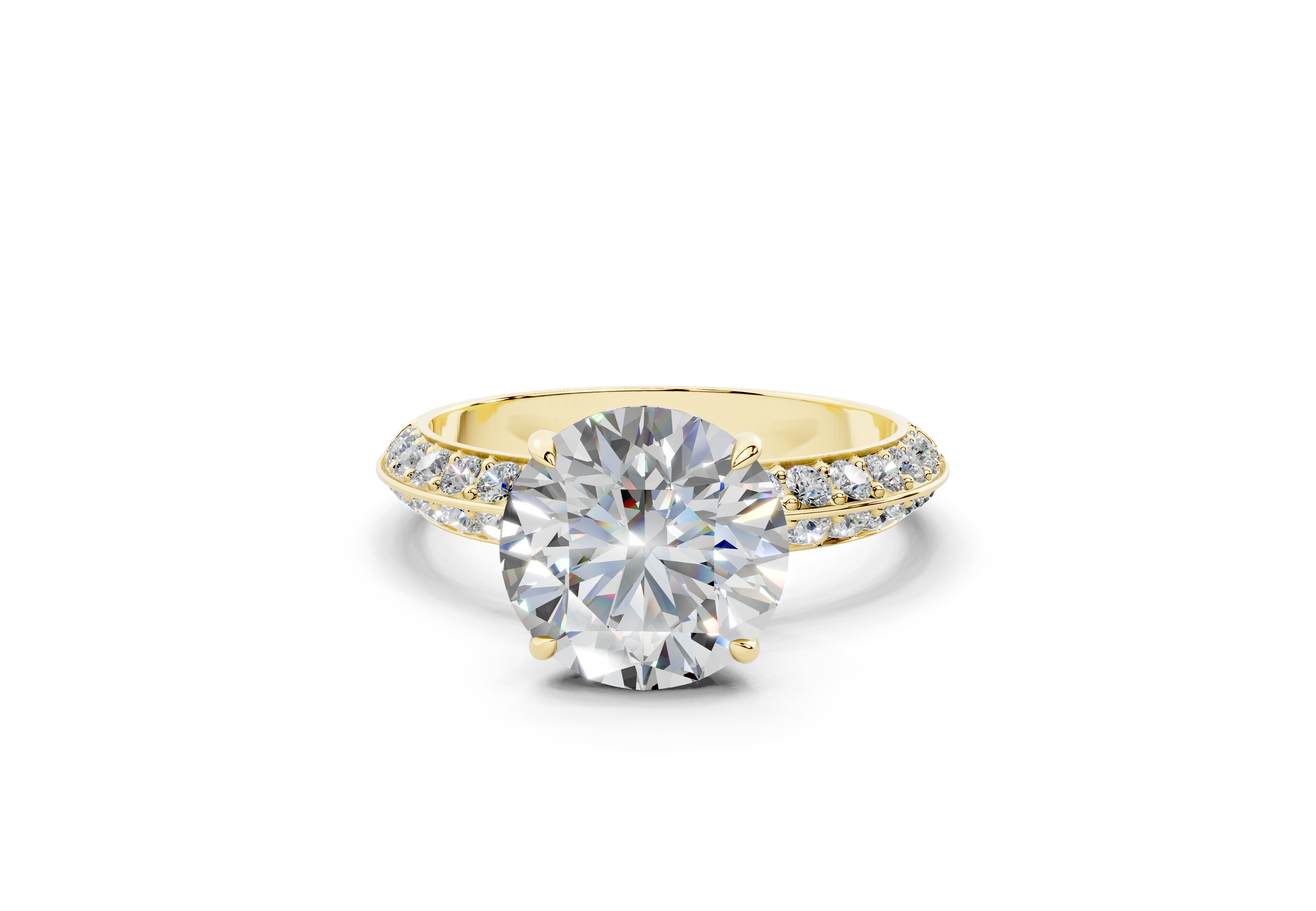 18K Gold Half Pavé Six Prong Knife Edge Diamond Engagement Ring 2.5 Carat - Yellow Gold#Material_Yellow Gold#