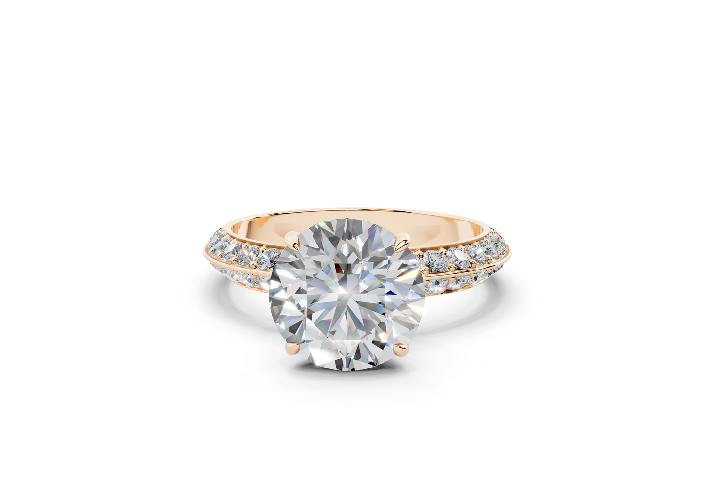 18K Gold Half Pavé Six Prong Knife Edge Diamond Engagement Ring 2.5 Carat