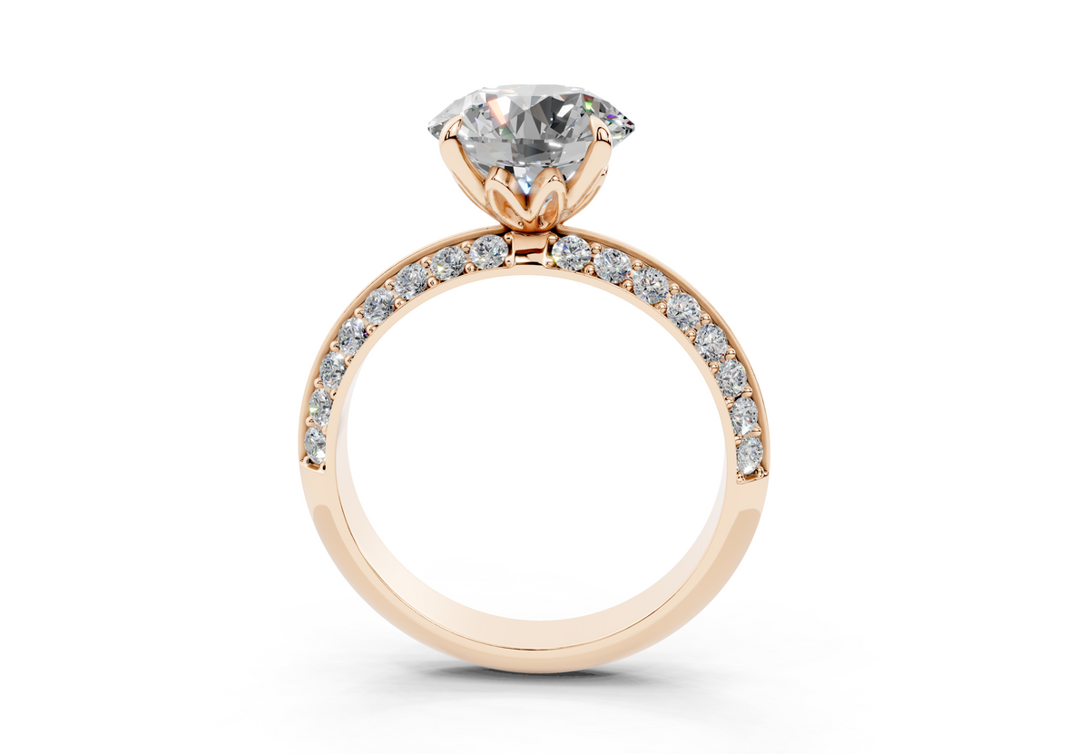 18K Gold Half Pavé Six Prong Knife Edge Diamond Engagement Ring 2.5 Carat - Rose Gold#Material_Rose Gold#
