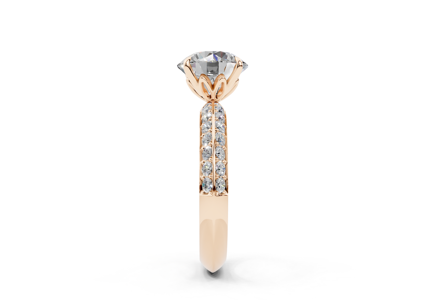 18K Gold Half Pavé Six Prong Knife Edge Diamond Engagement Ring 2.5 Carat