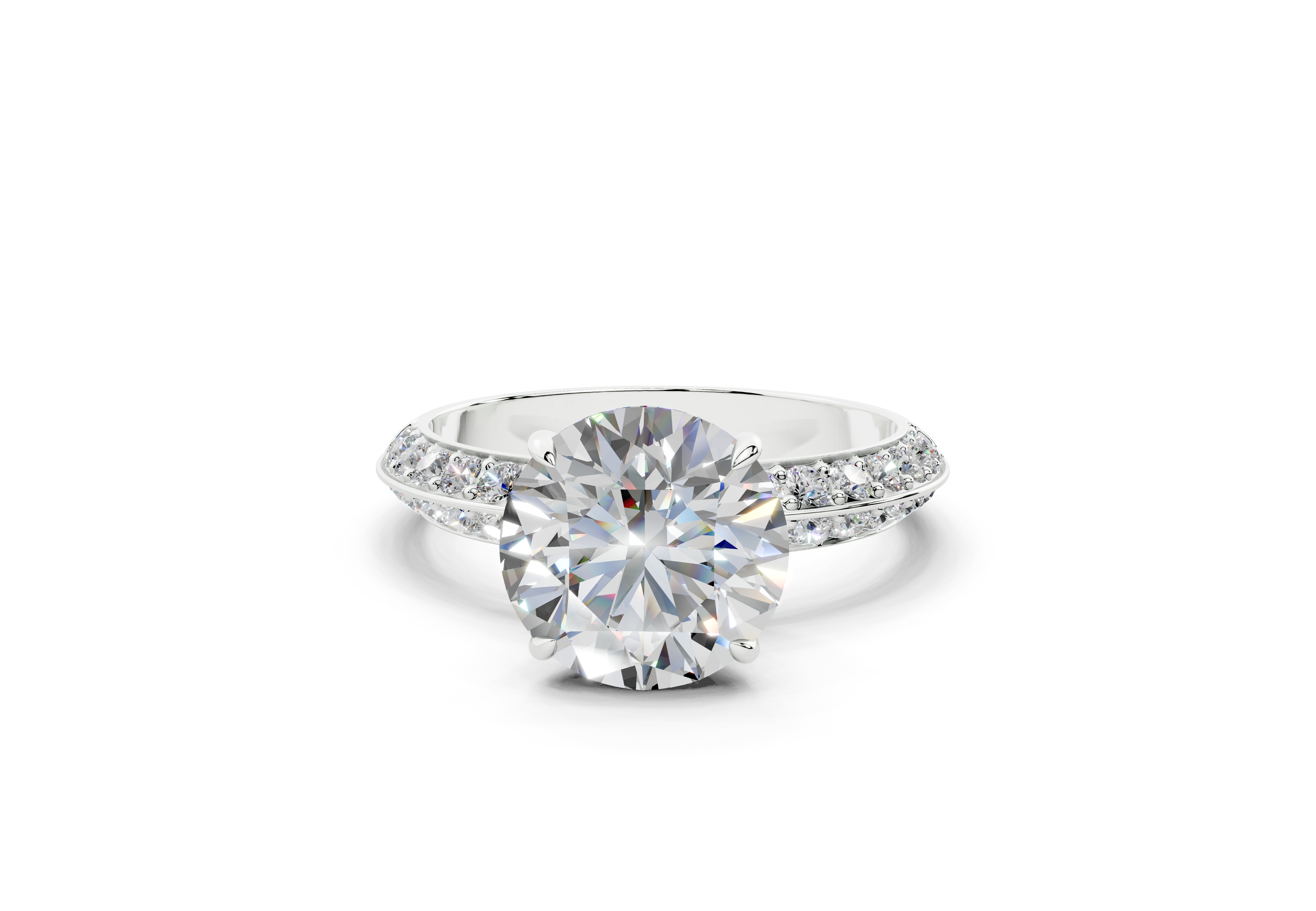 18K Gold Half Pavé Six Prong Knife Edge Diamond Engagement Ring 2.5 Carat - White Gold#Material_White Gold#