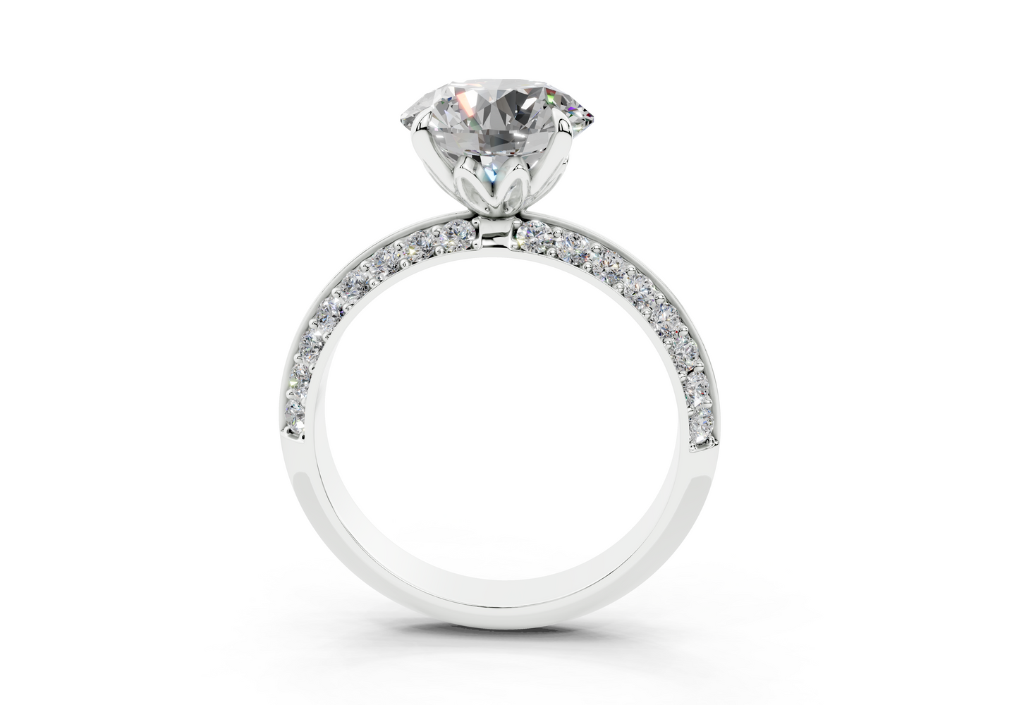 18K Gold Half Pavé Six Prong Knife Edge Diamond Engagement Ring 2.5 Carat