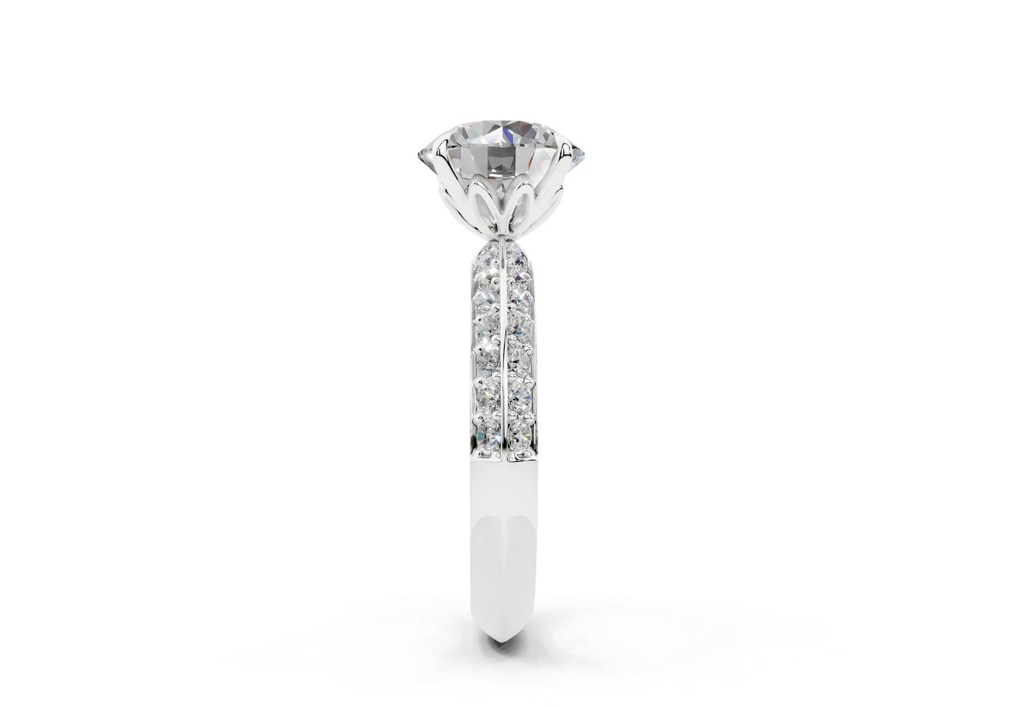18K Gold Half Pavé Six Prong Knife Edge Diamond Engagement Ring 2.5 Carat