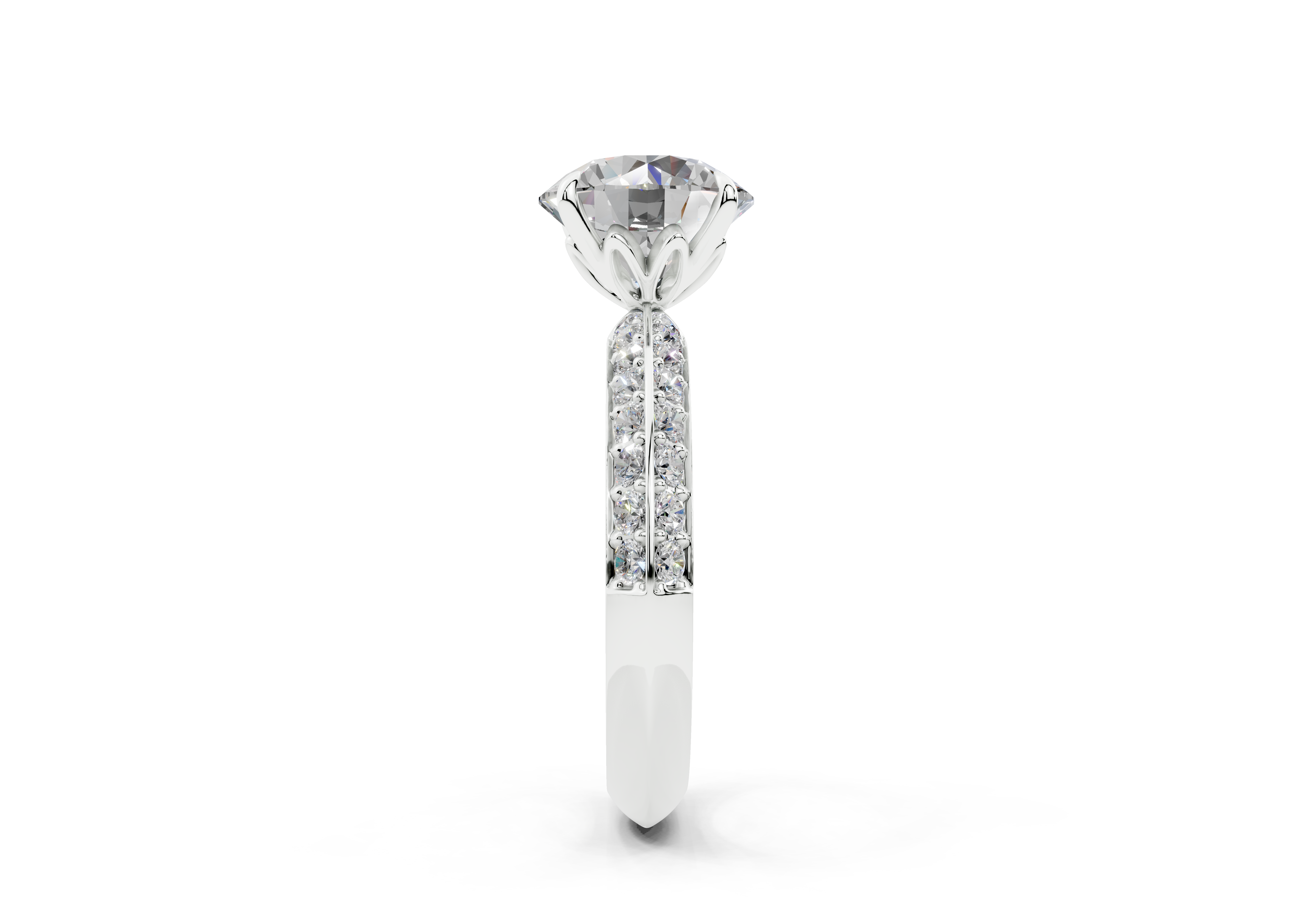 18K Gold Half Pavé Six Prong Knife Edge Diamond Engagement Ring 2.5 Carat - White Gold#Material_White Gold#