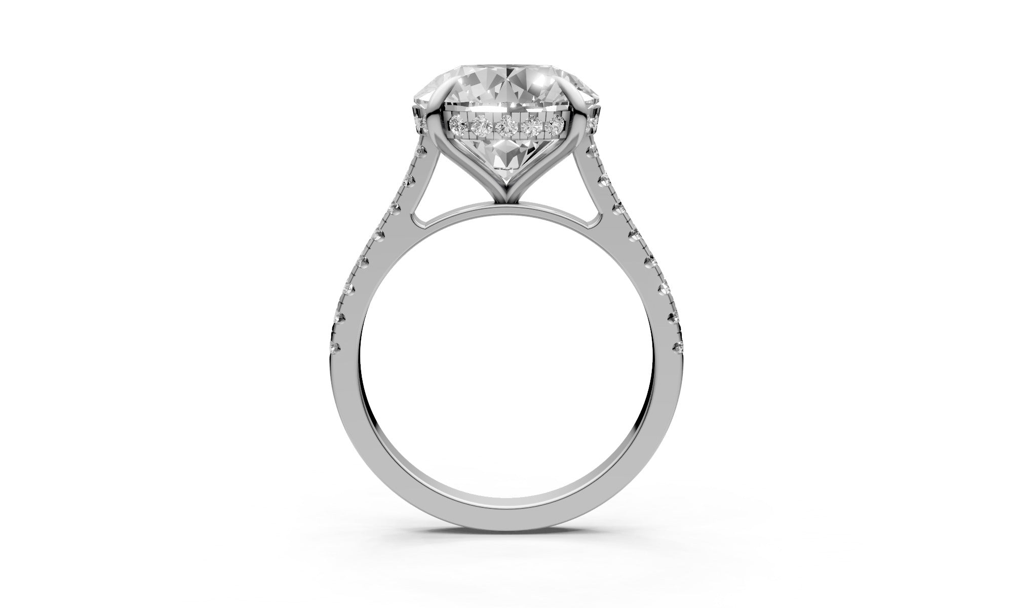 4.05ct Round Lab Grown Diamond Ring with Half Pavé Band – 18k White Gold, IGI Certified