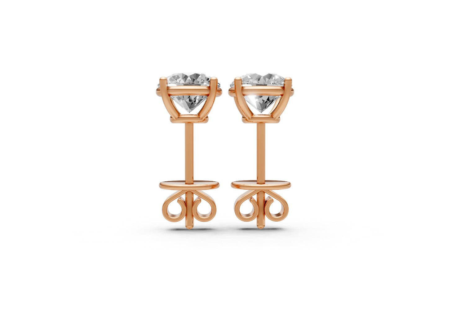 2.06ct Round Lab Grown Diamond Stud Earrings (1ct each) – 18k Rose Gold, IGI Certified