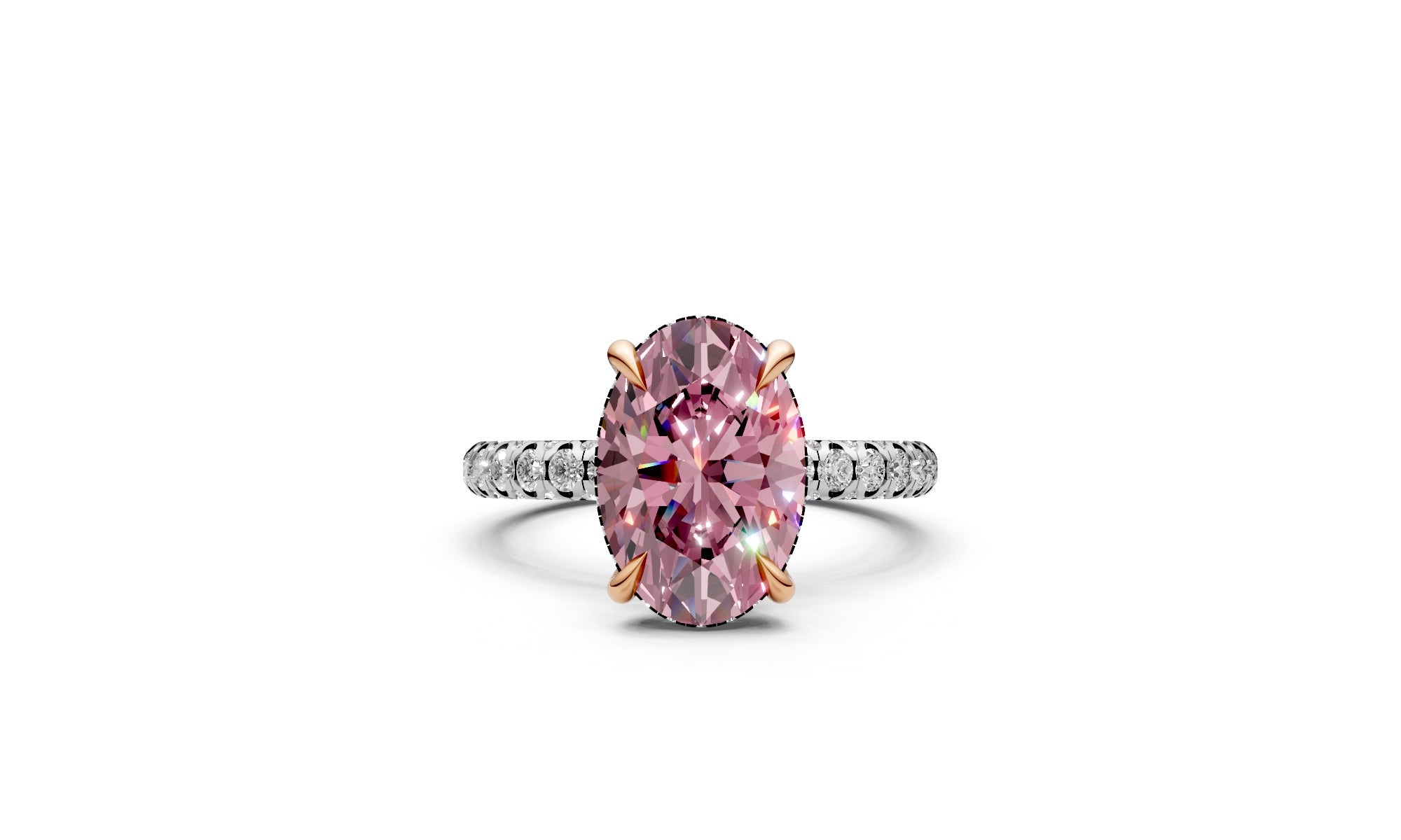 4.09ct Fancy Vivid Pink Oval Fully Encrusted Lab Grown Diamond Ring – Rare Shades Collection, 18k Gold, IGI Certified