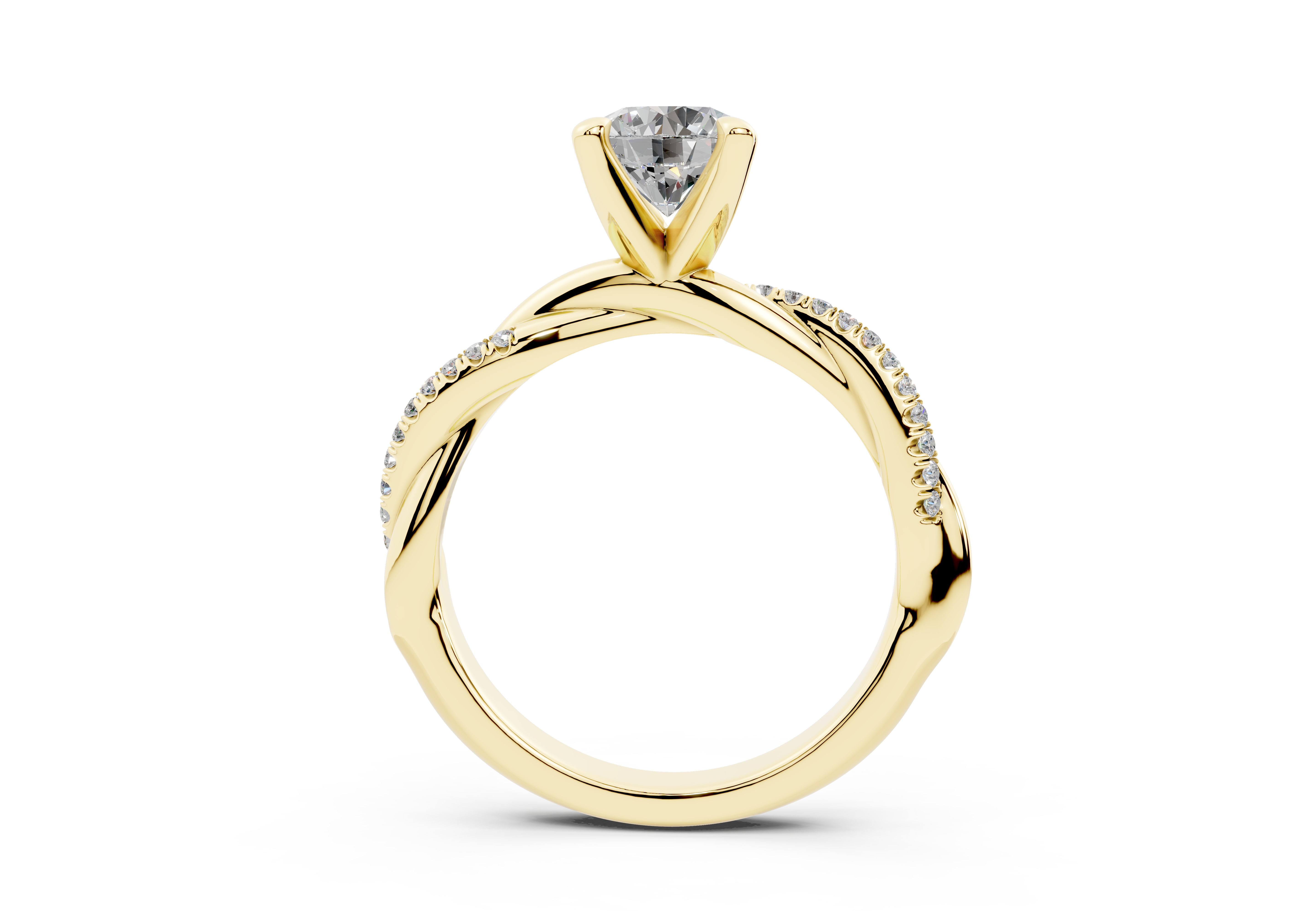 18K Gold Half Pavé Rope Diamond Engagement Ring 1 Carat - Yellow Gold#Material_Yellow Gold#