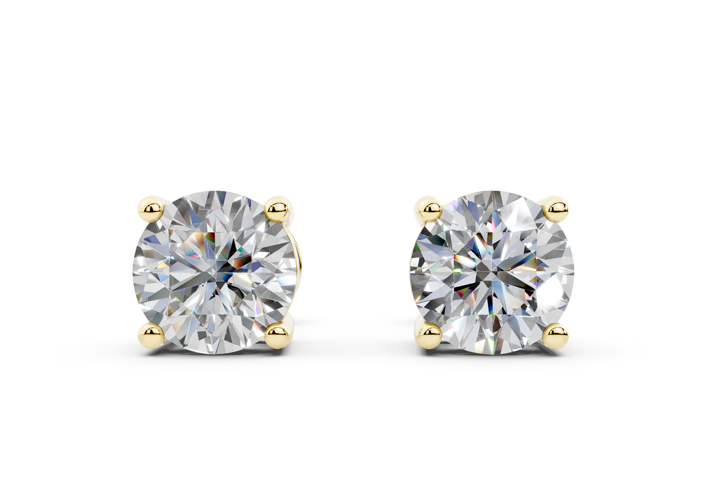 18k Gold Four Prong Brilliant Cut Lab Grown Round Diamond Stud Earrings