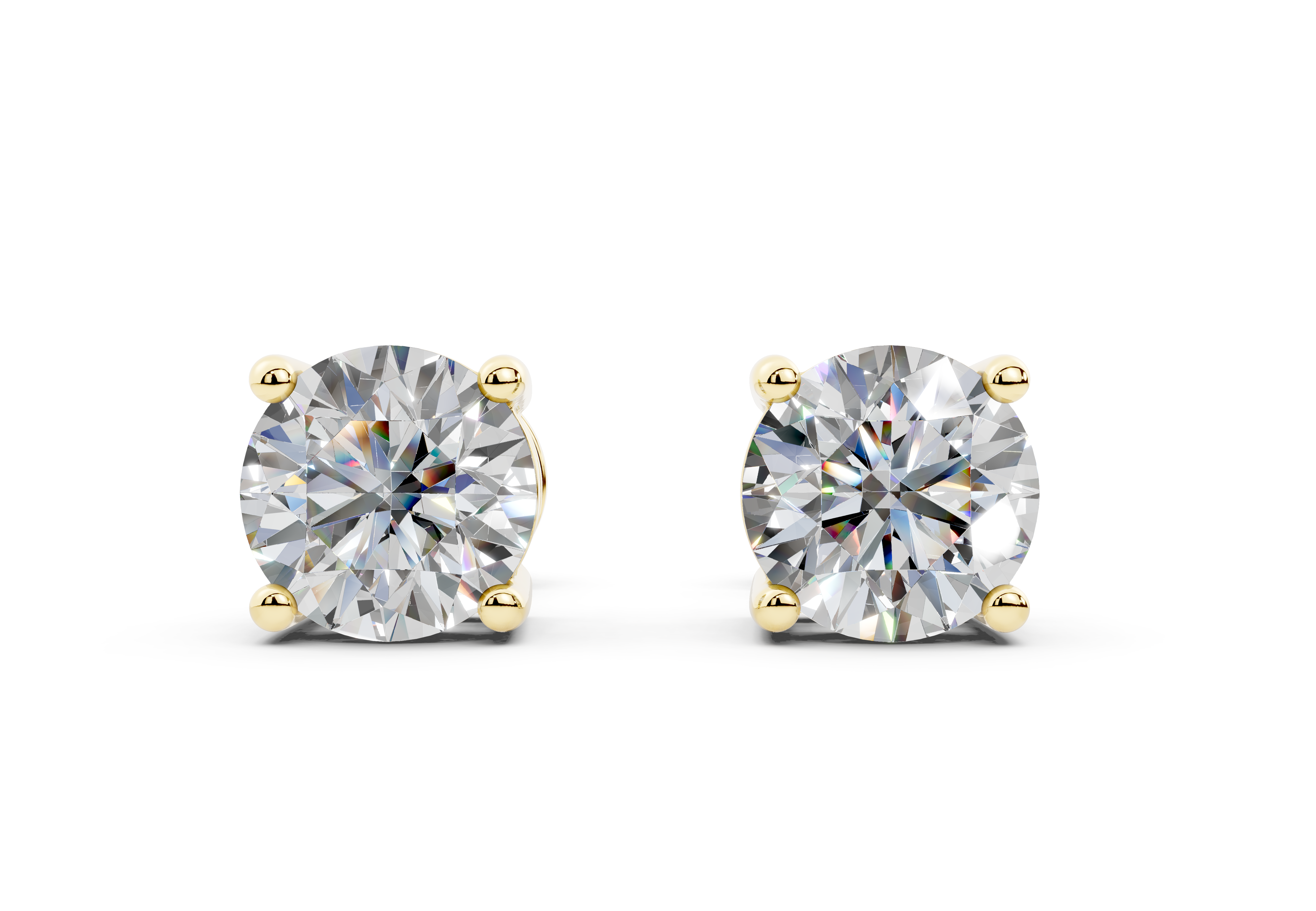 18k Gold Four Prong Brilliant Cut Lab Grown Round Diamond Stud Earrings - Yellow Gold#Material_Yellow Gold#