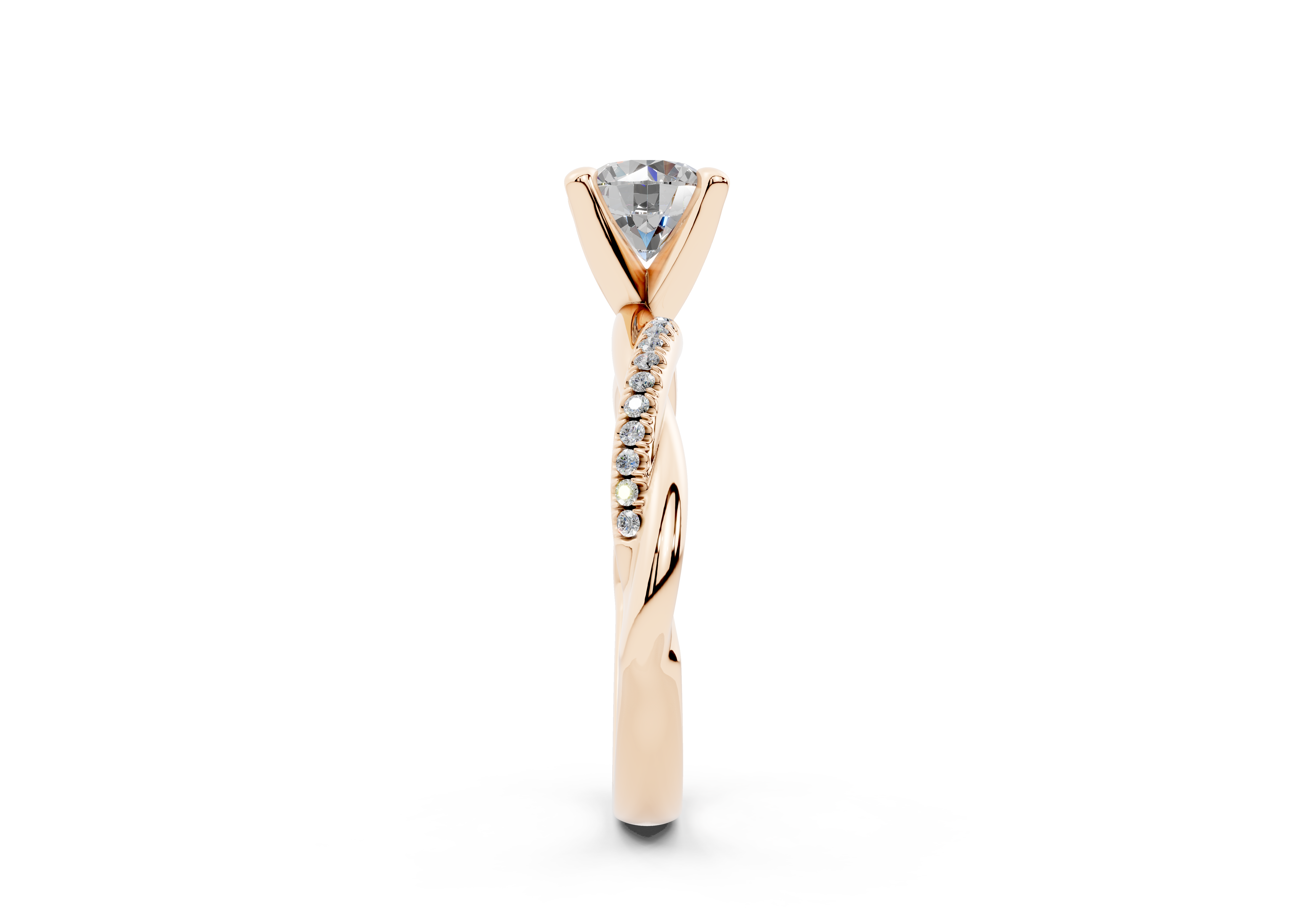 18K Gold Half Pavé Rope Diamond Engagement Ring 1 Carat - Rose Gold#Material_Rose Gold#