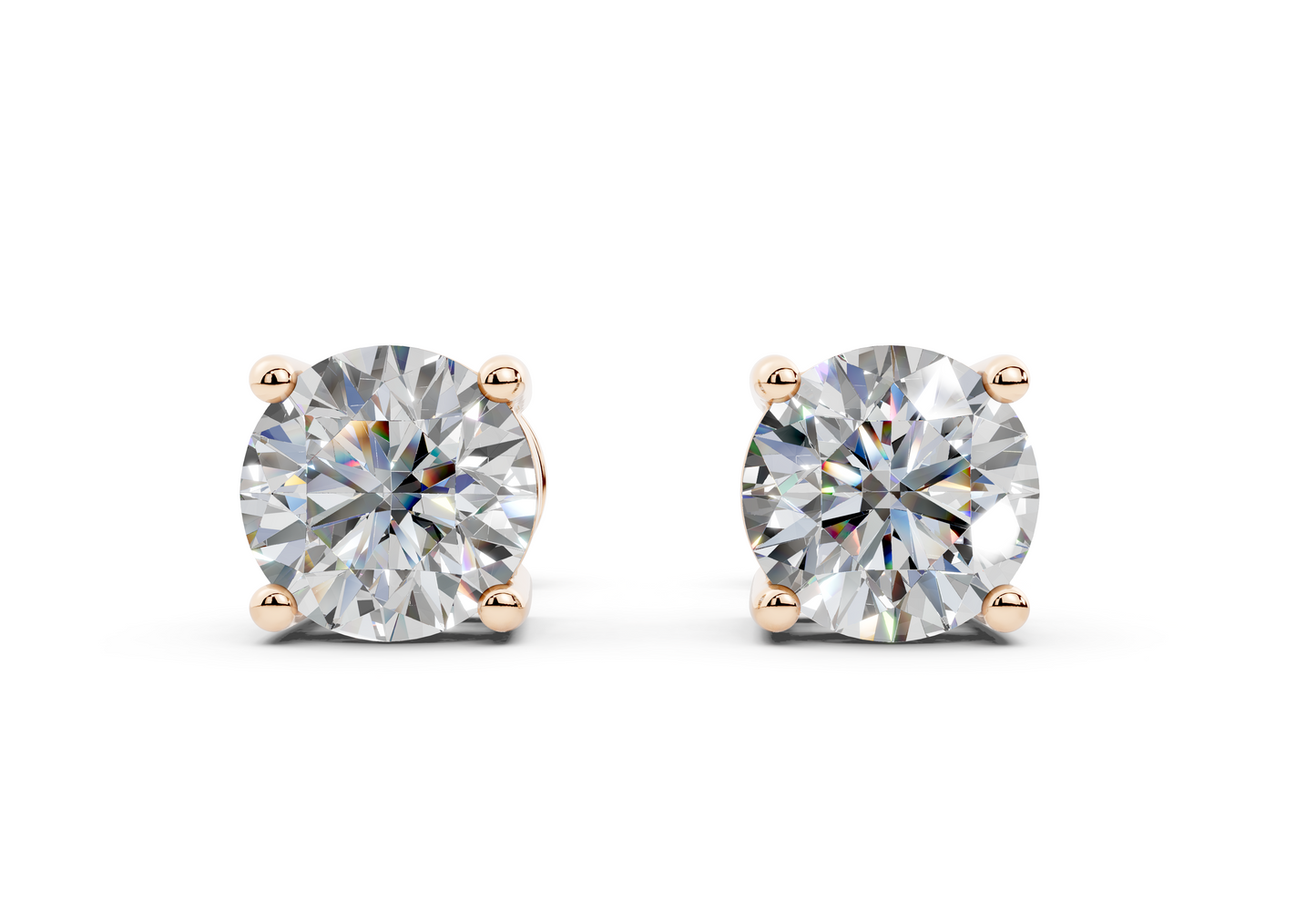 18k Gold Four Prong Brilliant Cut Lab Grown Round Diamond Stud Earrings