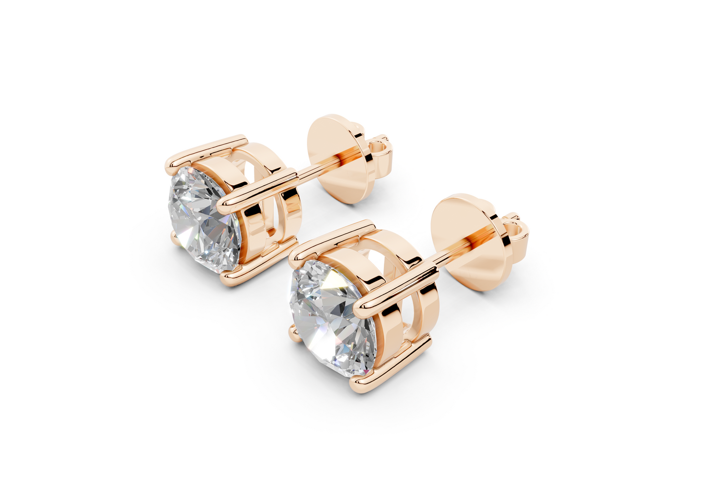 18k Gold Four Prong Brilliant Cut Lab Grown Round Diamond Stud Earrings