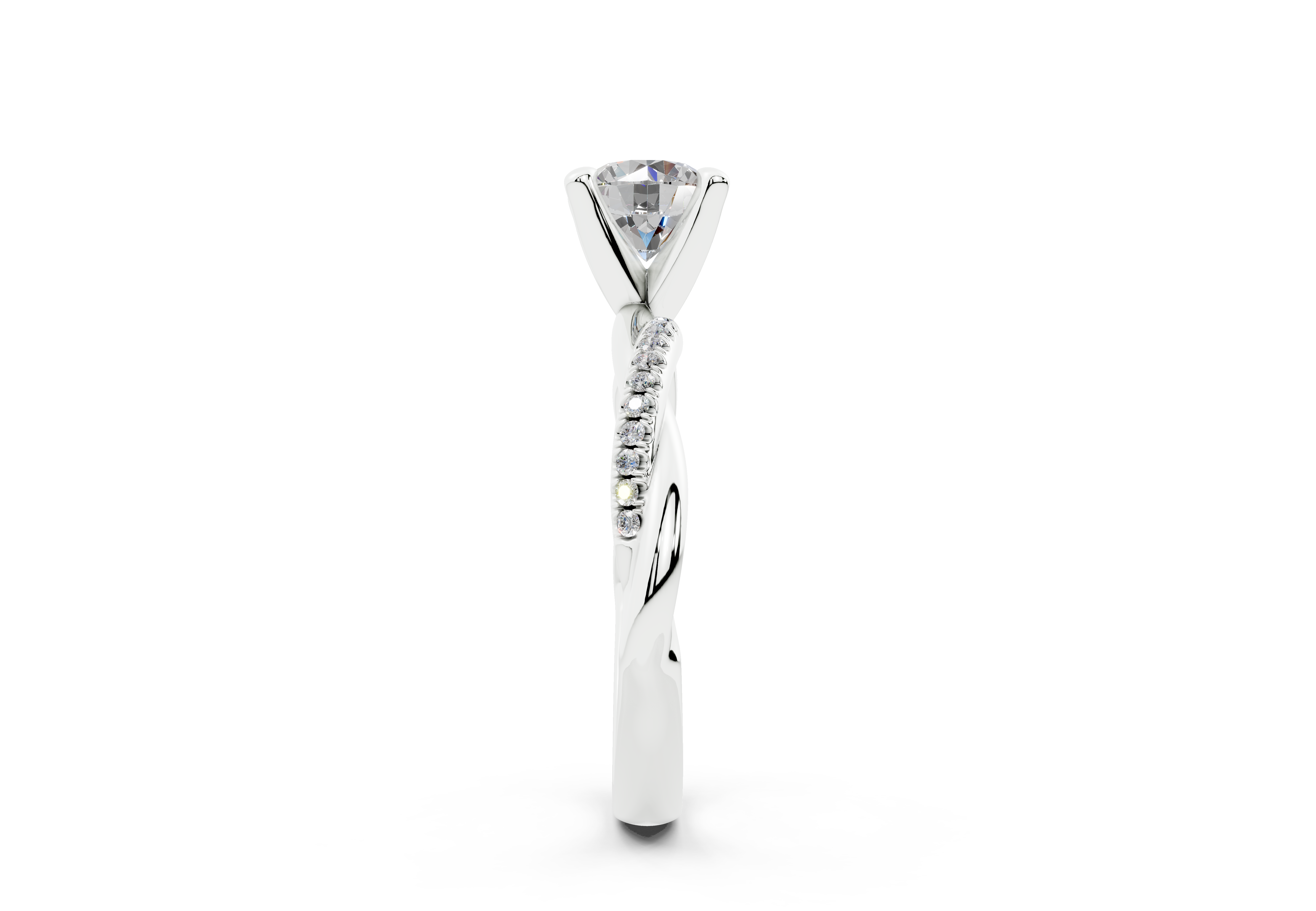 18K Gold Half Pavé Rope Diamond Engagement Ring 1 Carat - White Gold#Material_White Gold#