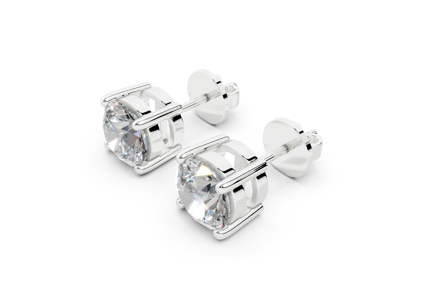 18k Gold Four Prong Brilliant Cut Lab Grown Round Diamond Stud Earrings