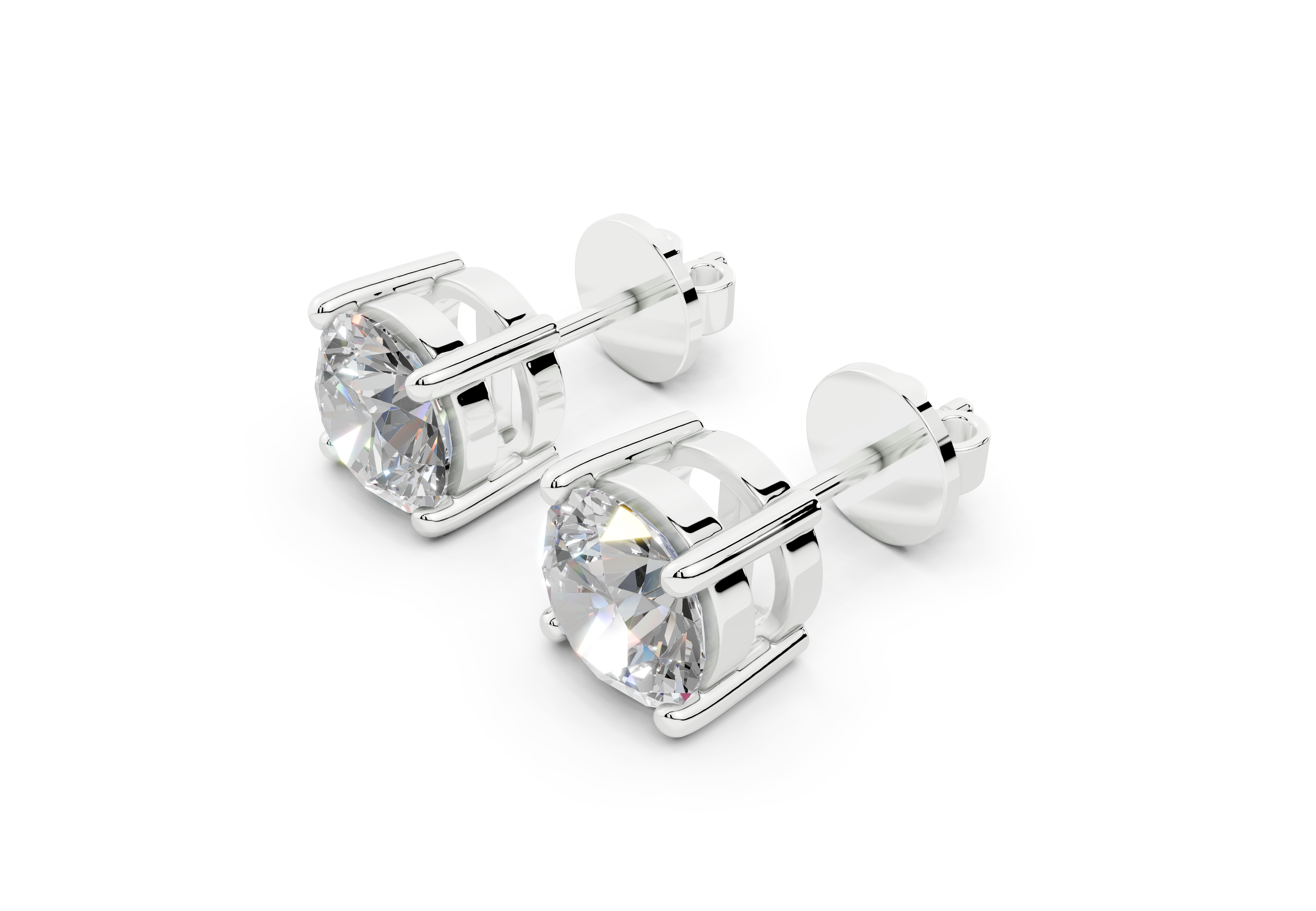 18k Gold Four Prong Brilliant Cut Lab Grown Round Diamond Stud Earrings - White Gold#Material_White Gold#