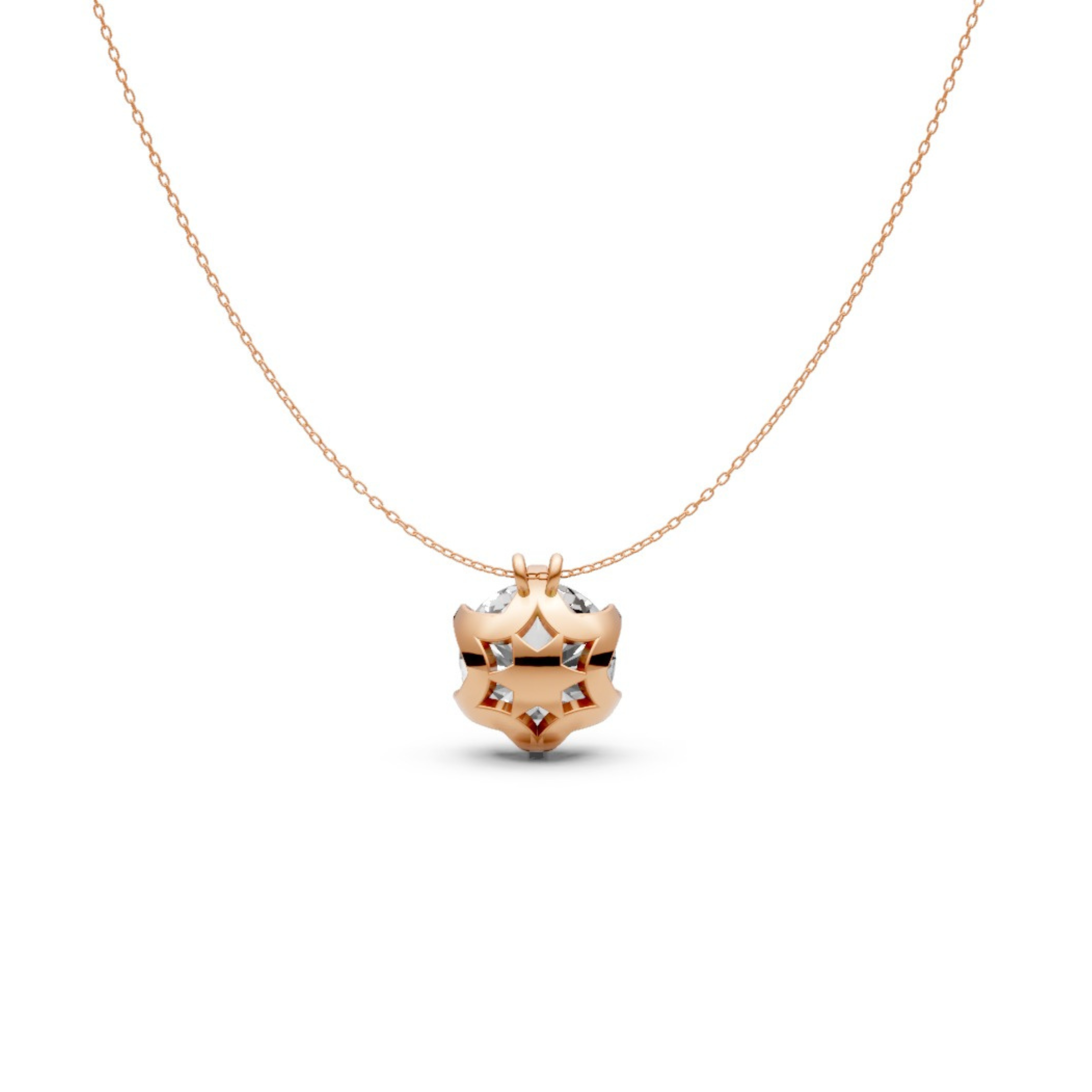 Round Diamond Pendant in 18KT Gold Six-Prong Scallop Setting.