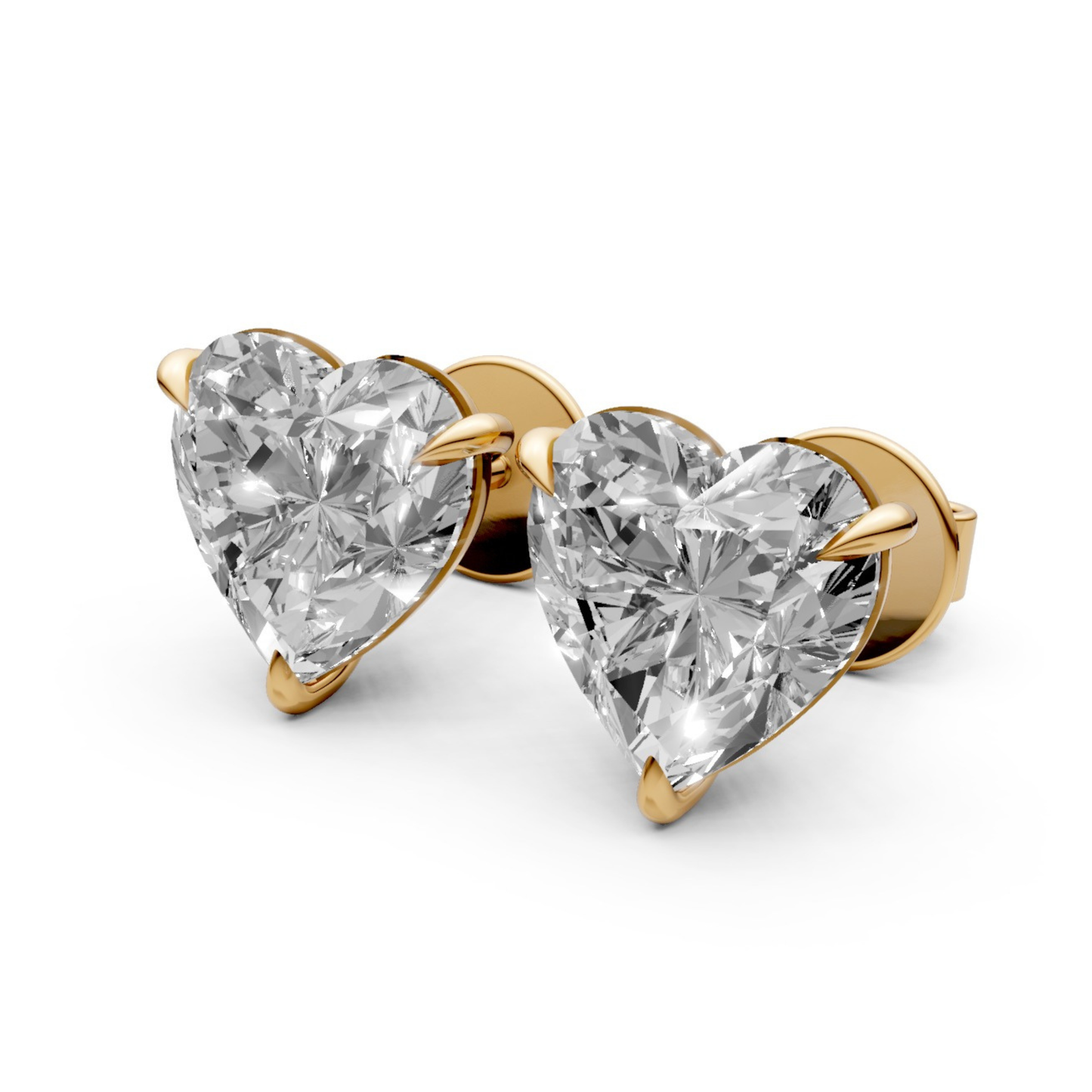 Heart-Shaped Stud Earrings with 2 CT Diamonds in 18K Gold
