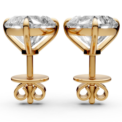 Heart-Shaped Stud Earrings with 2 CT Diamonds in 18K Gold