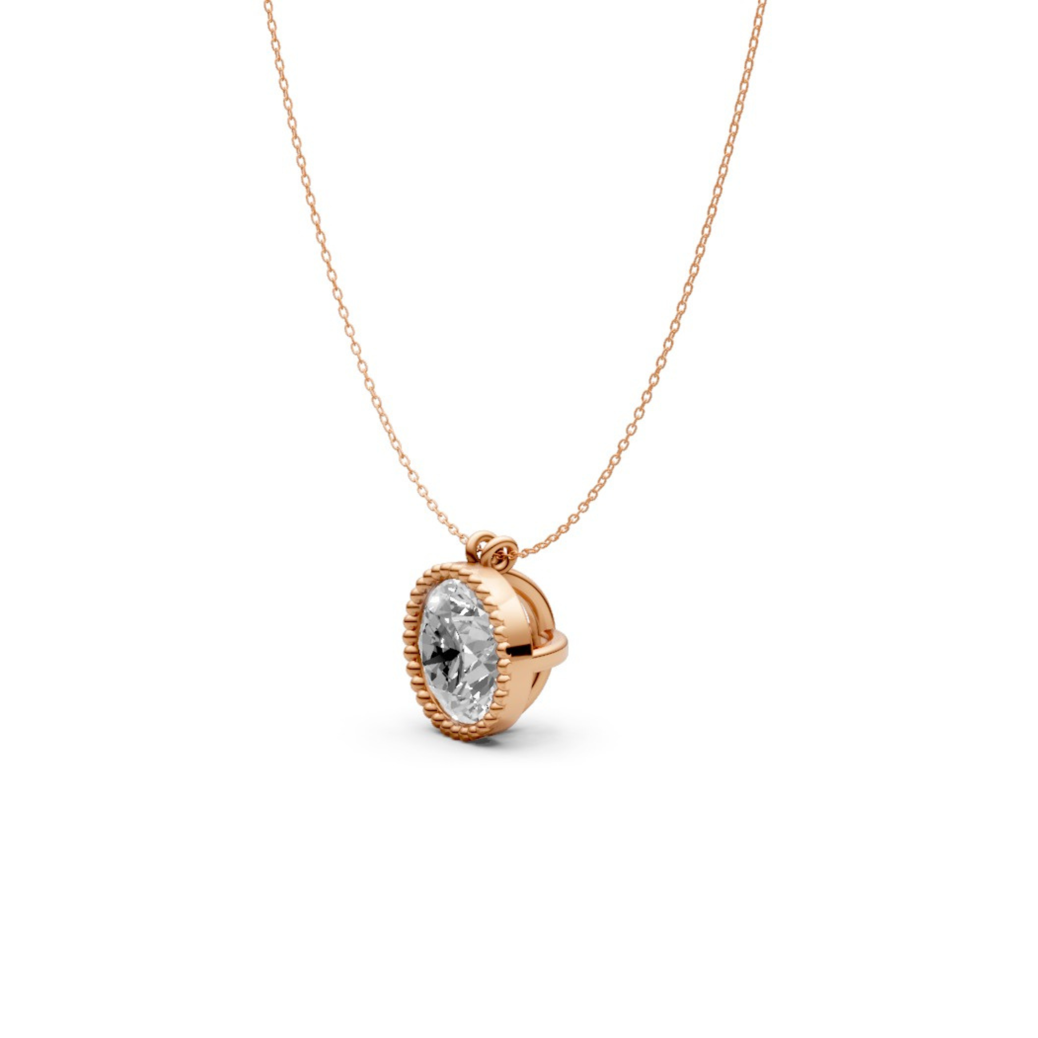 Round Diamond Pendant in 18KT Gold Milgrain Bezel