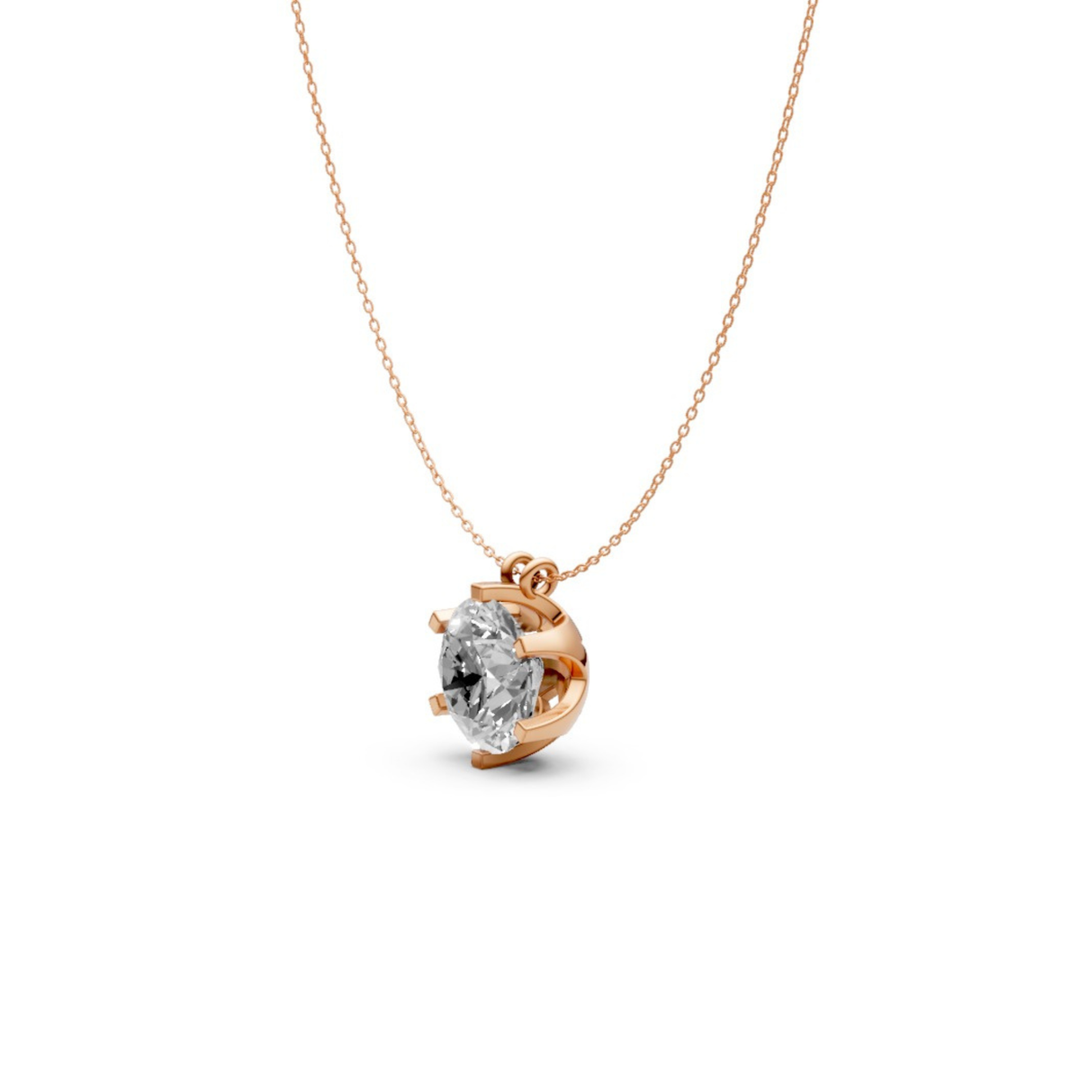 Round Diamond Pendant in 18KT Gold Six-Prong Scallop Setting.