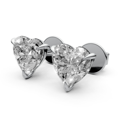 Heart-Shaped Stud Earrings with 1 CT Diamonds in 18K Gold