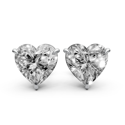 Heart-Shaped Stud Earrings with 2 CT Diamonds in 18K Gold