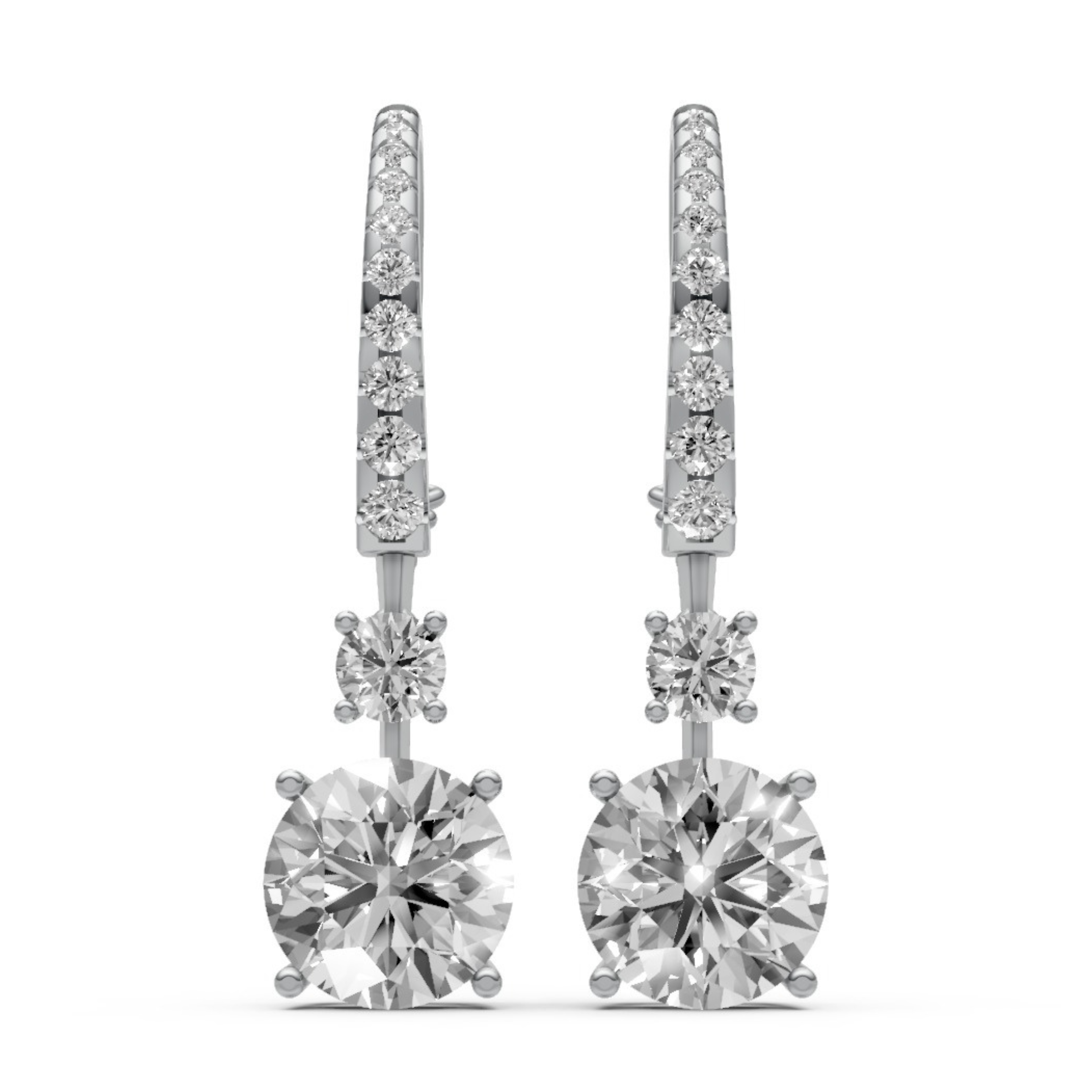 18K Gold Hoop Earrings with 2 CT Solitaire Lab-Grown Diamonds