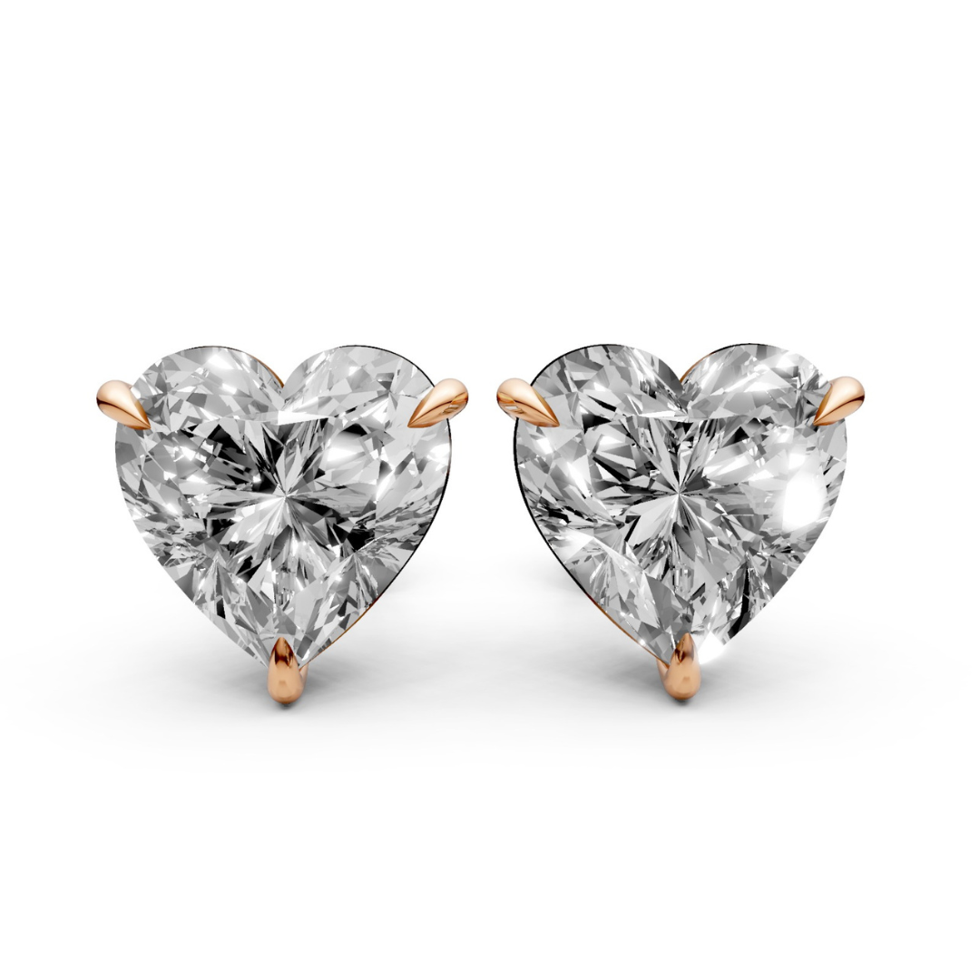 Heart-Shaped Stud Earrings with 2 CT Diamonds in 18K Gold